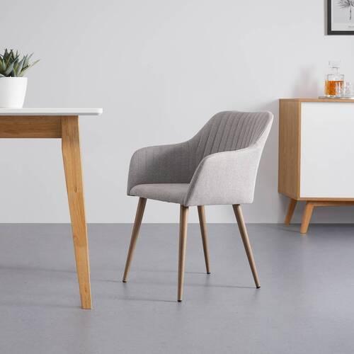 Armlehnstuhl Nicola Hellgrau Webstoff Gepolstert - Hellgrau/Naturfarben, MODERN, Holz/Textil (58/82,5/62cm) - Bessagi Home