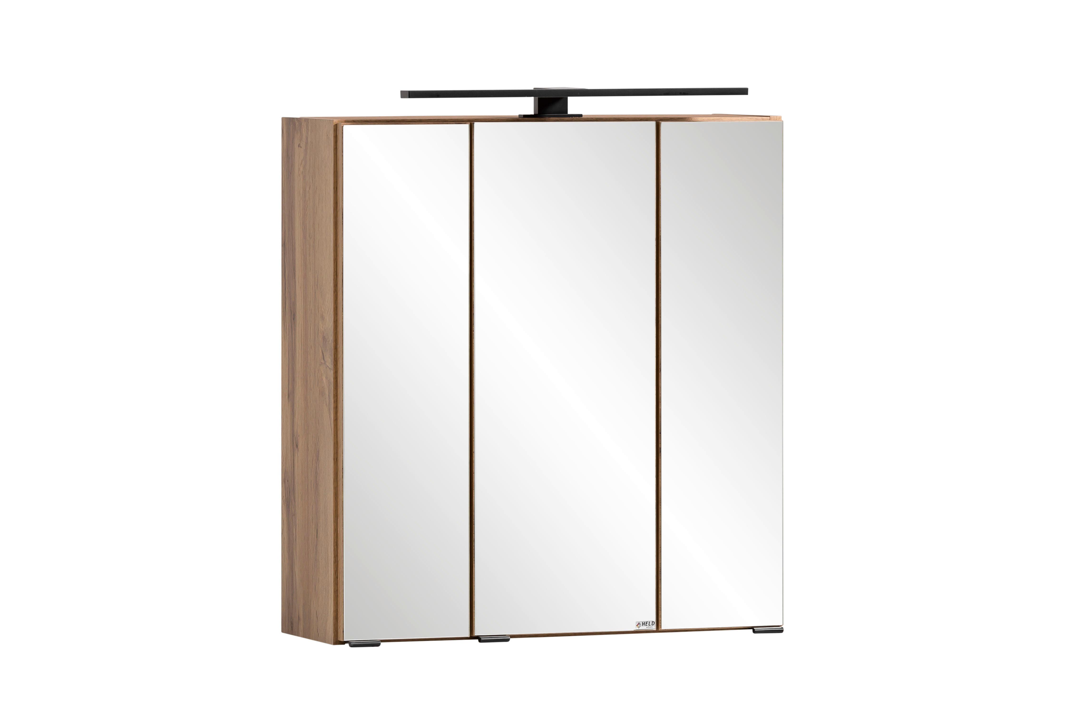 Spiegelschrank in Eiche Wotan - Eiche Wotan/Schwarz, ROMANTIK / LANDHAUS, Glas/Holzwerkstoff (60/64/20cm) - Mömax