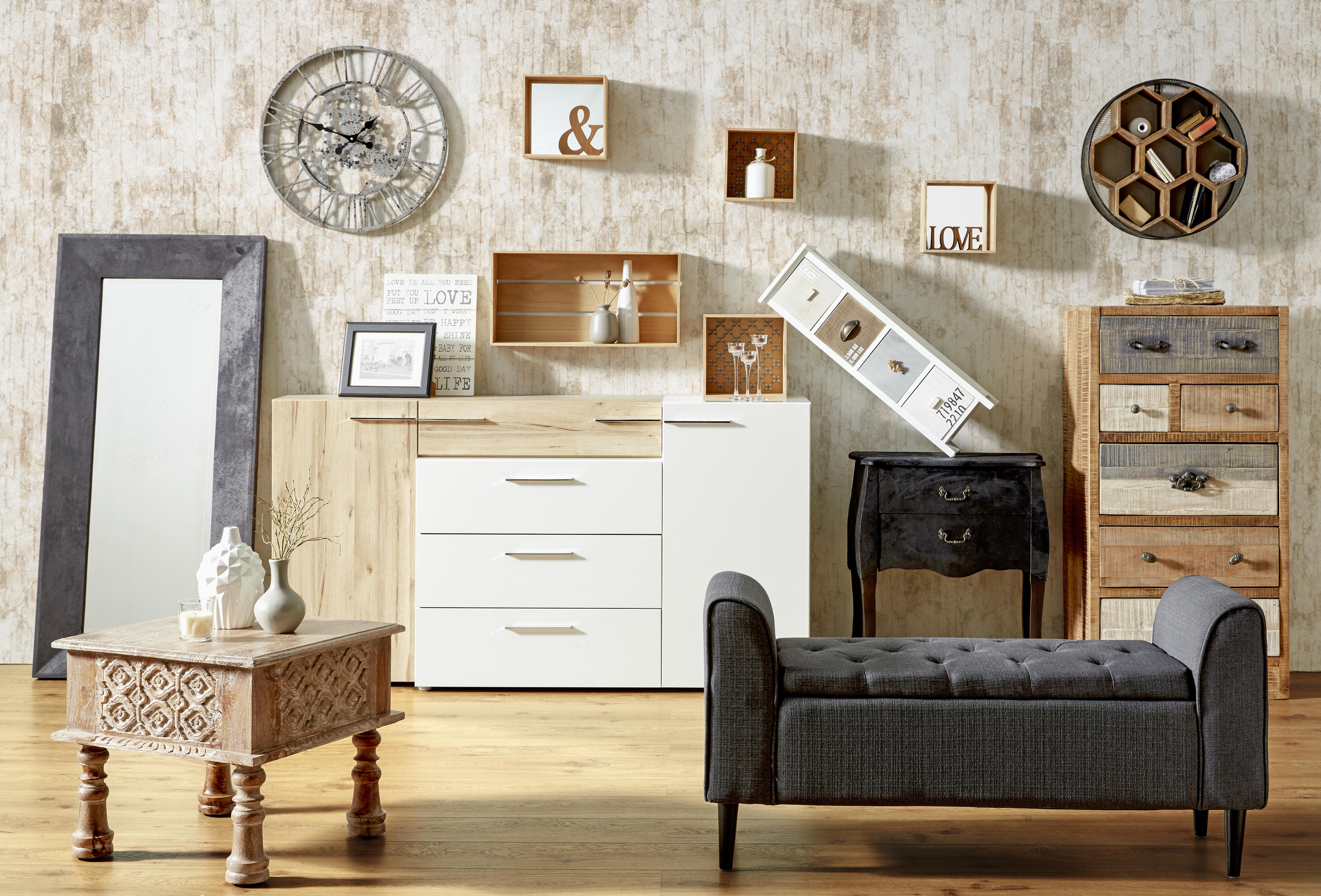 SITTBÄNK FELICITY - svart/antracit, Romantik / Lanthus, trämaterial/textil (115/58/44cm) - Mömax