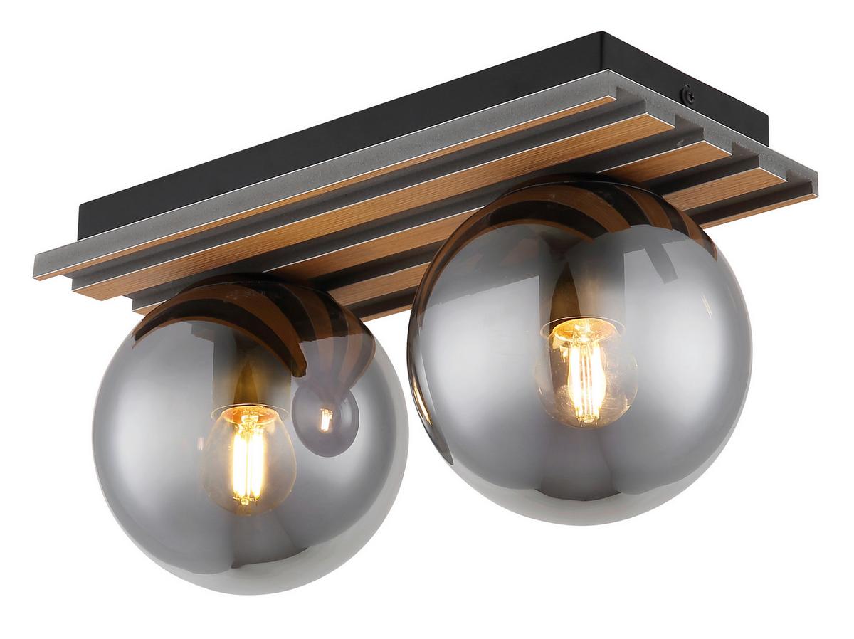 Stropna Svjetiljka Parsons - siva/smeđa, Design, staklo/drvni materijal (35/15/20cm) - Globo