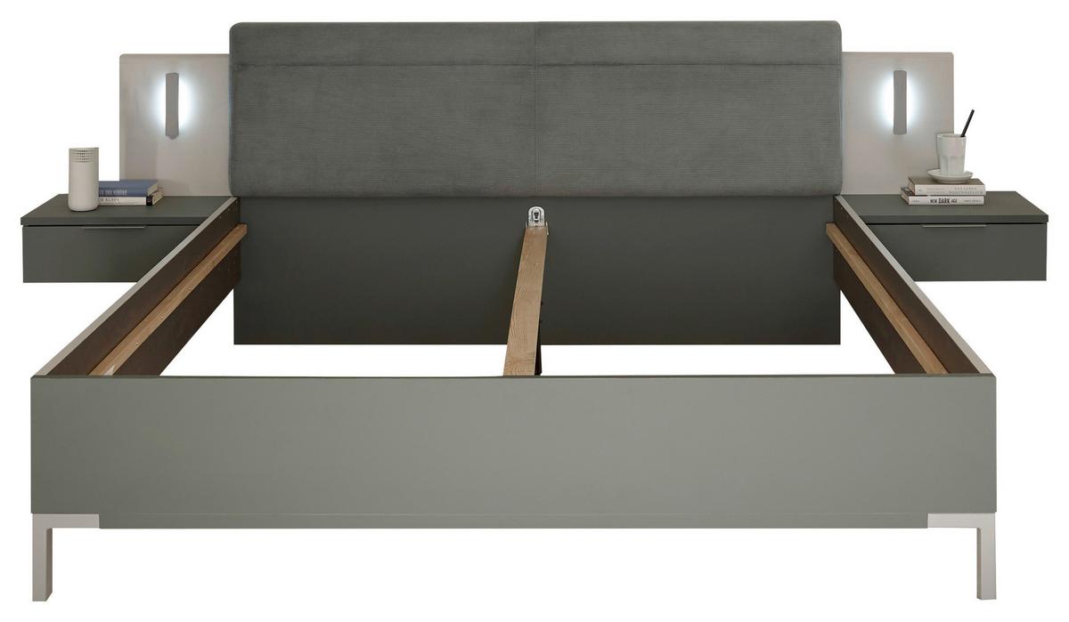 Set Kreveta I Noćnih Ormarića Modeste - boje kadulje/svijetlo siva, Moderno, drvni materijal (180/200cm)