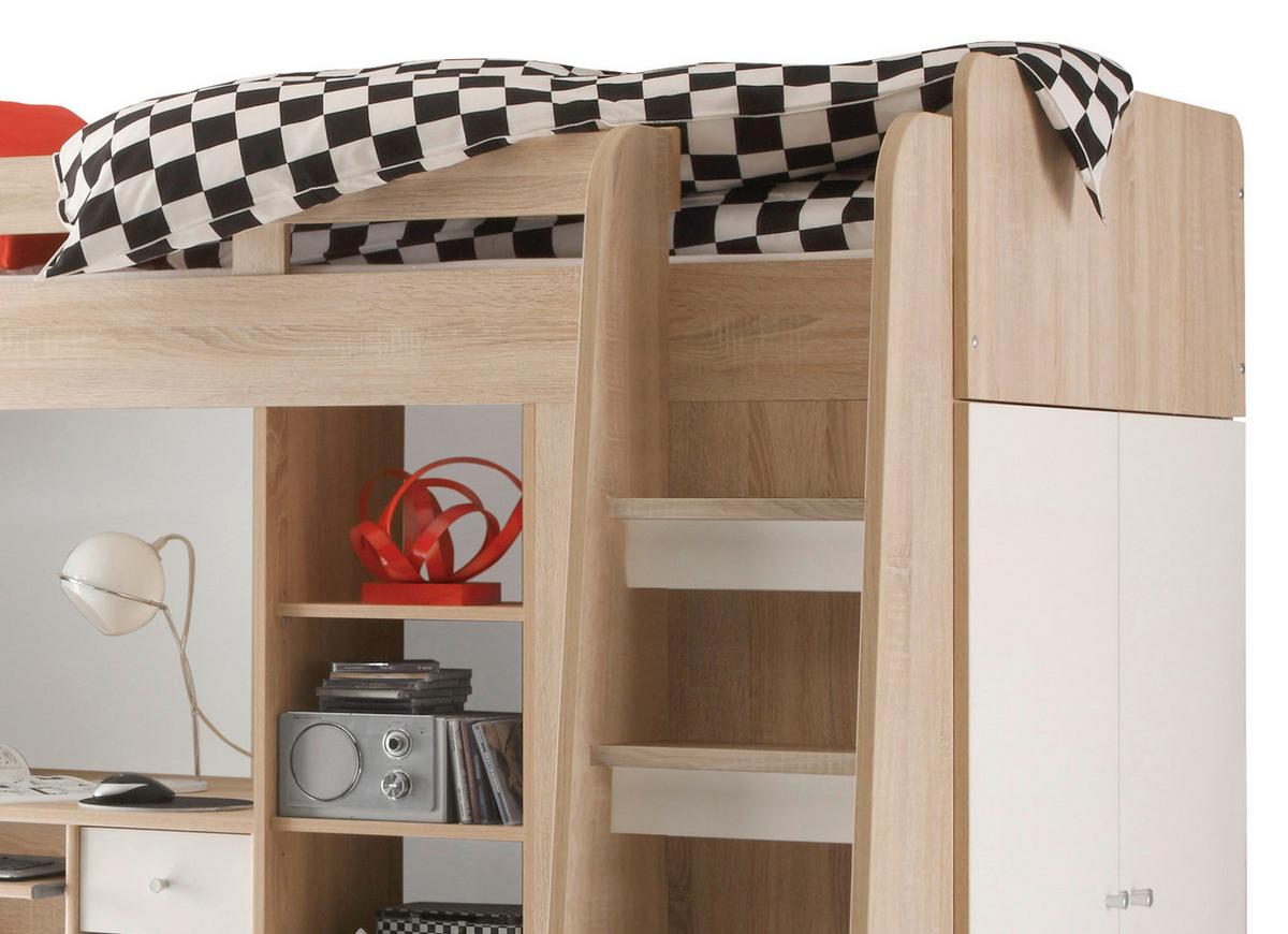 Stauraumbett in Weiss/Sonoma Eiche 'Unit' - Eichefarben/Weiß, MODERN, Holzwerkstoff (90/200cm) - MID.YOU