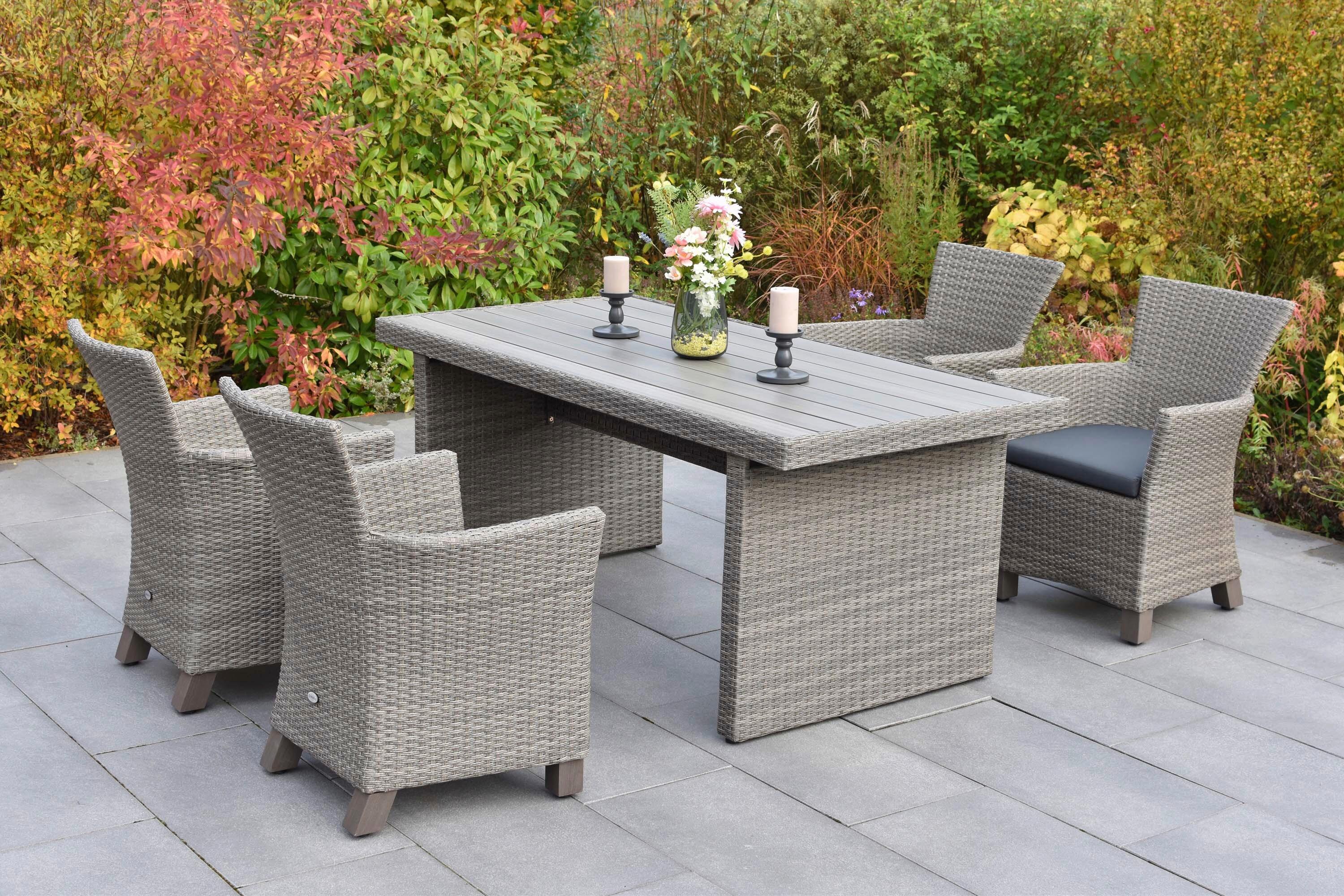 Gartentischgruppe Toskana 9-tlg. Grau - Grau, KONVENTIONELL, Holz/Kunststoff - Gardenson