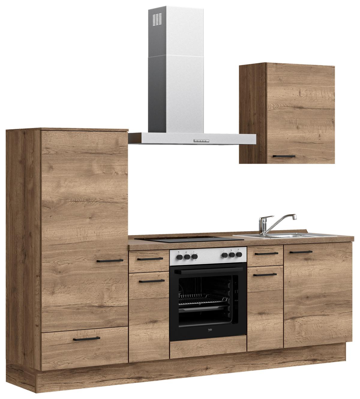 Küchenblock Structura Low m. Geräten Eiche dunkel - Eiche dunkel/Eichefarben, MODERN, Holzwerkstoff/Metall (240cm) - Nobilia