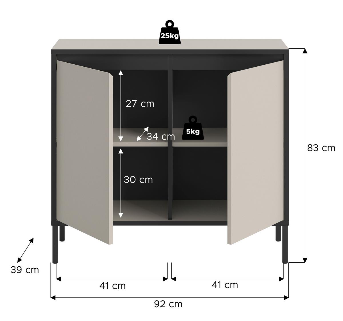 KOMMODE TRON - Kaschmir/Schwarz, Design, Holzwerkstoff/Metall (92/83/38cm) - Livetastic