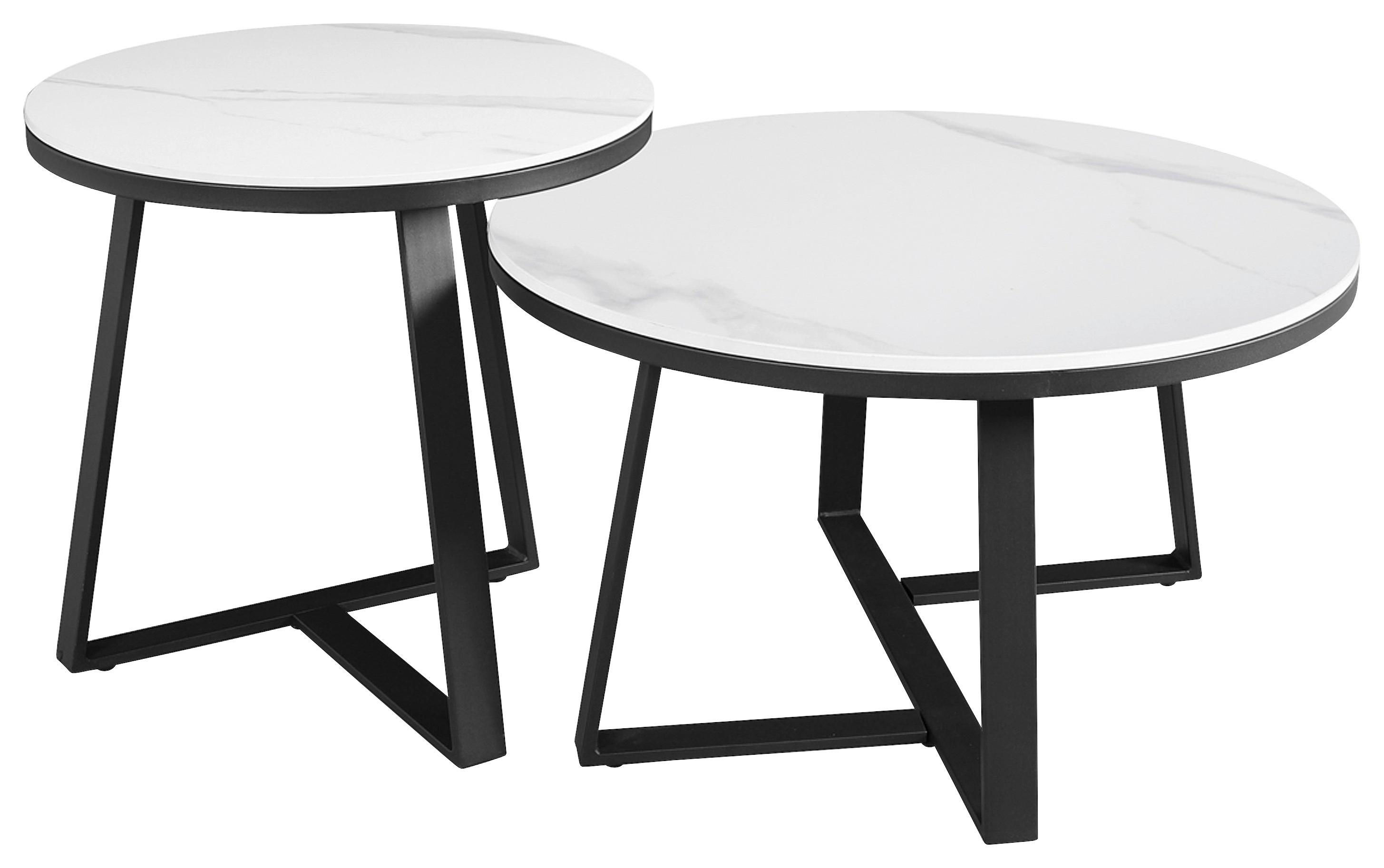 COUCHTISCHSET PETE - Schwarz/Weiß, KONVENTIONELL, Stein/Metall (69/69/39,5cm) - MID.YOU