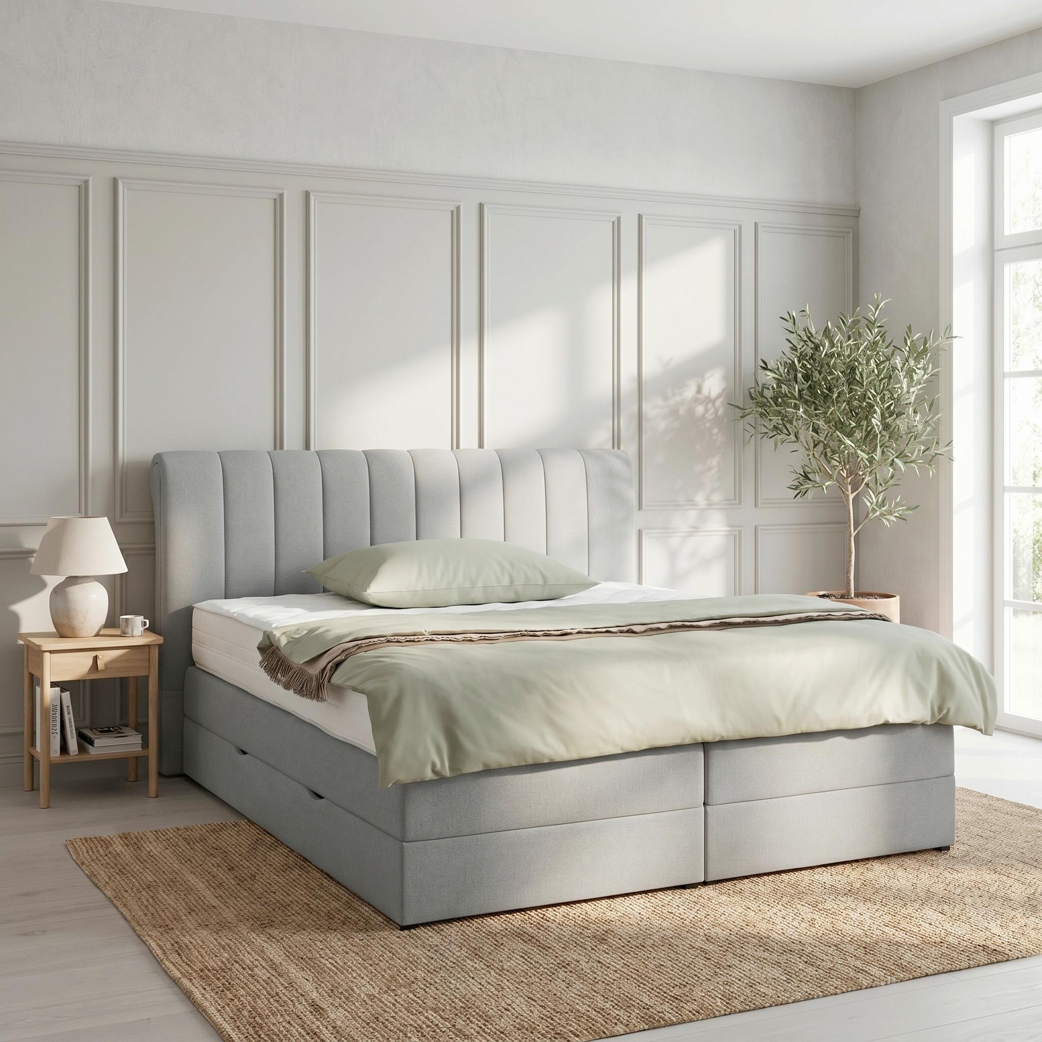 Boxspringbett Dunkelgrau Ca. 160x200cm - Dunkelgrau, Konventionell, Holz/Holzwerkstoff (160/200cm) - Premium Living