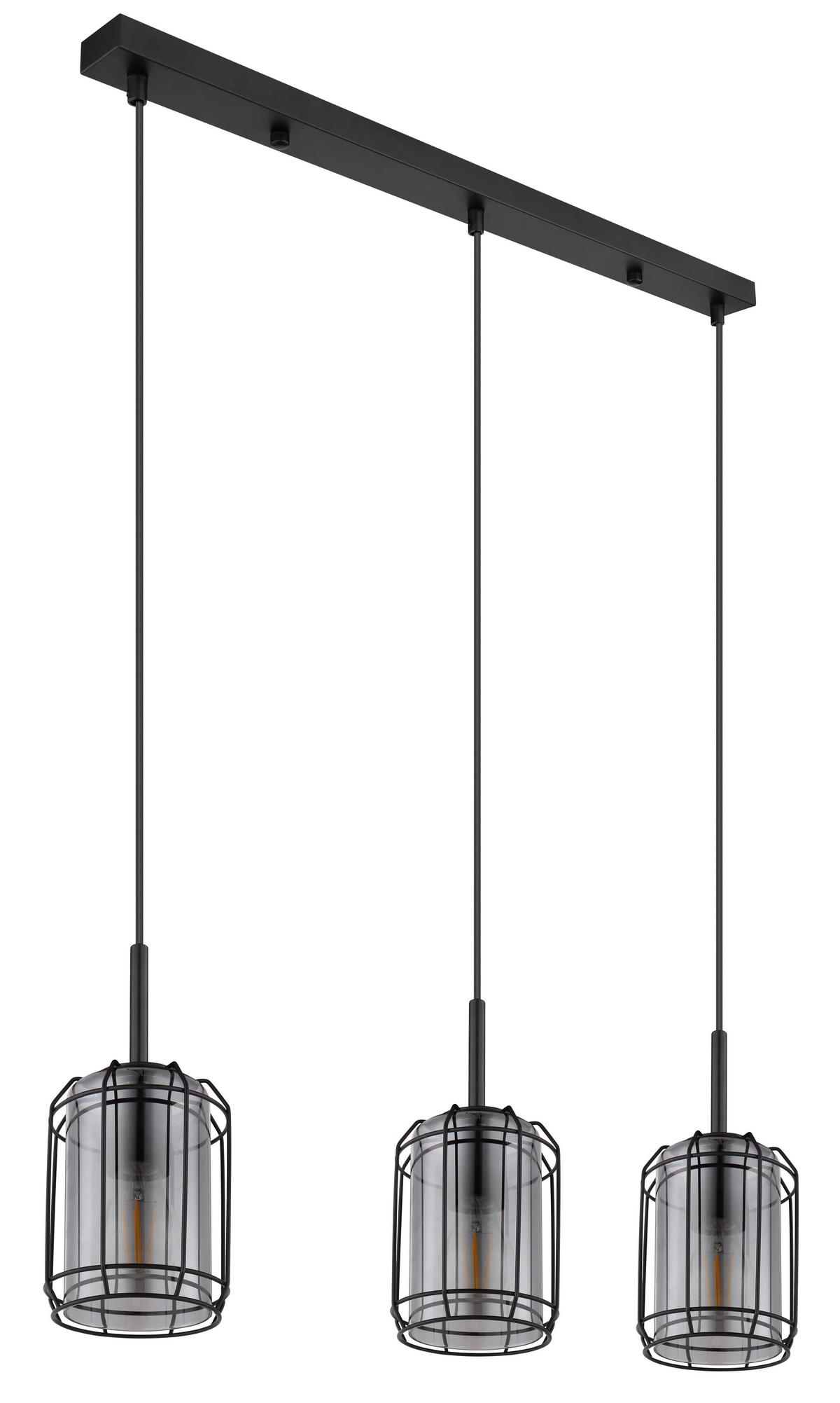 HÄNGELEUCHTE 15559-3H - Schwarz, Design, Glas/Metall (77/13/120cm) - Globo