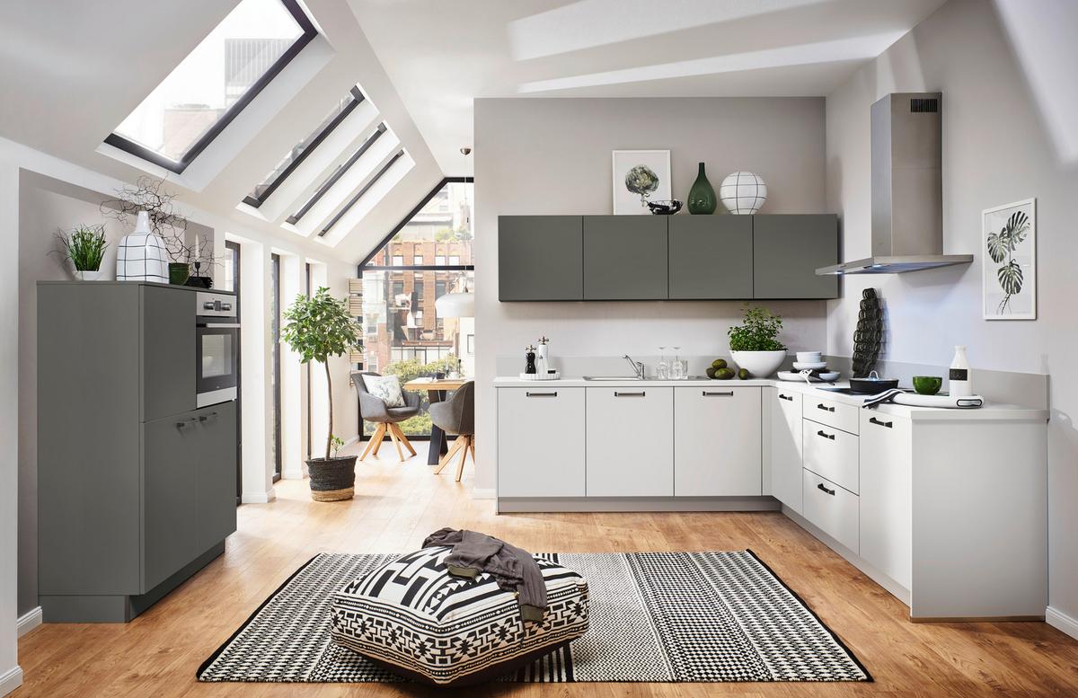 Einbauküche MANHATTAN in Weiss, Quarzgrau - Schwarz/Weiß, MODERN, Holzwerkstoff/Metall (120/248,6/280cm) - Nolte Küchen