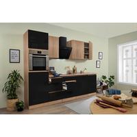 Küchenzeile Premium m. Geräte Schwarz/Eiche B: ca. 280 cm - Schwarz Hochglanz/Eichefarben, Basics, Holzwerkstoff (280cm) - Respekta