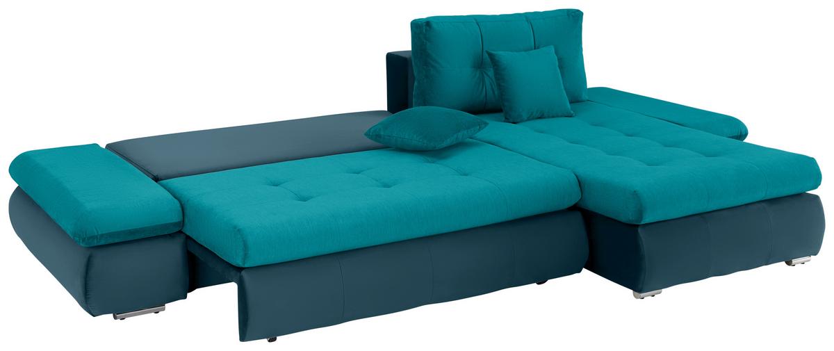 Wohnlandschaft Enrico Petrol - Chromfarben/Petrol, KONVENTIONELL, Kunststoff/Textil (303/88/185cm) - Mömax
