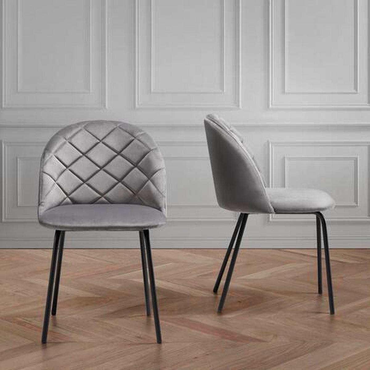 Stol Selina, Siva, Žamet - siva/črna, Moderno, kovina/tekstil (48,5/78/54cm) - Bessagi Home