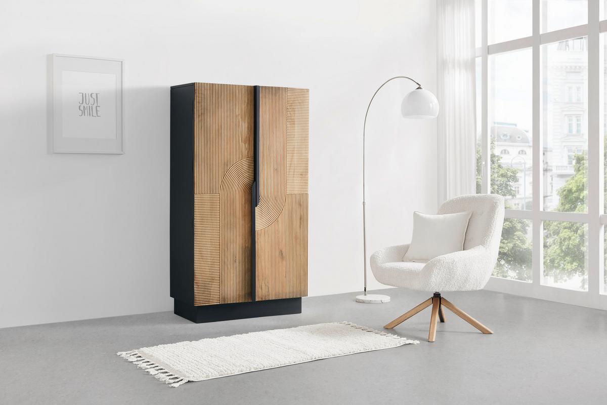 Barschrank Arian aus Mangoholz in Naturfarben/Schwarz - Schwarz/Naturfarben, MODERN, Holz/Metall (85/155/42cm) - Zandiara