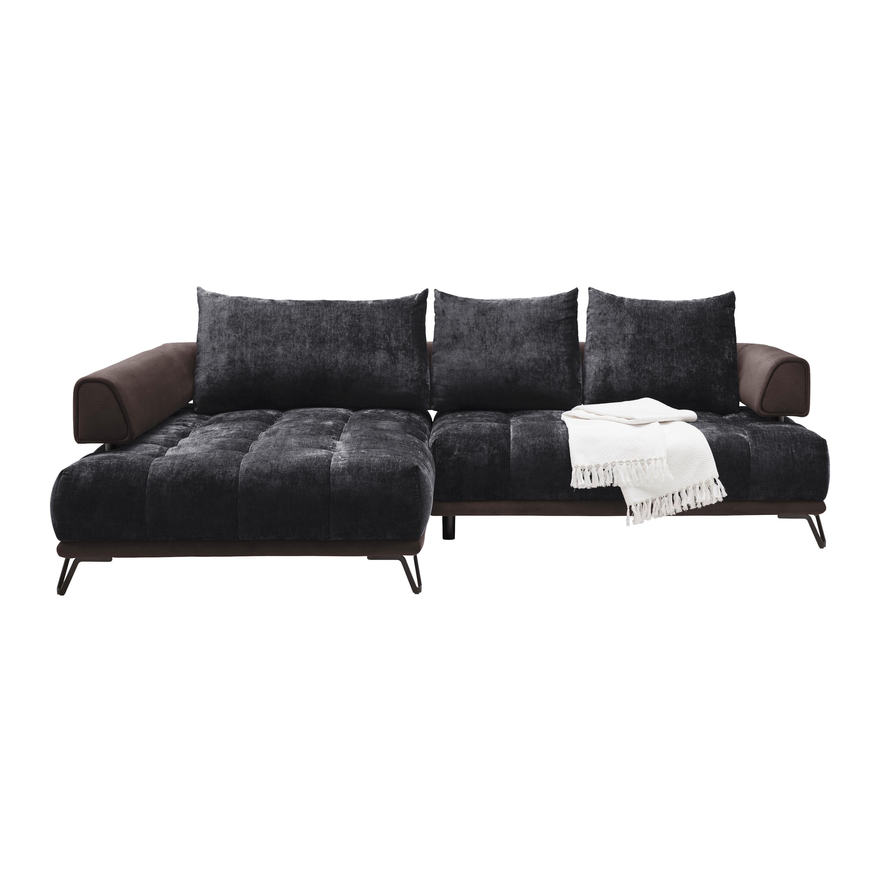 Ecksofa Morgan Anthrazit - Anthrazit/Schwarz, MODERN, Textil/Metall (184/67-87/262cm) - Mömax