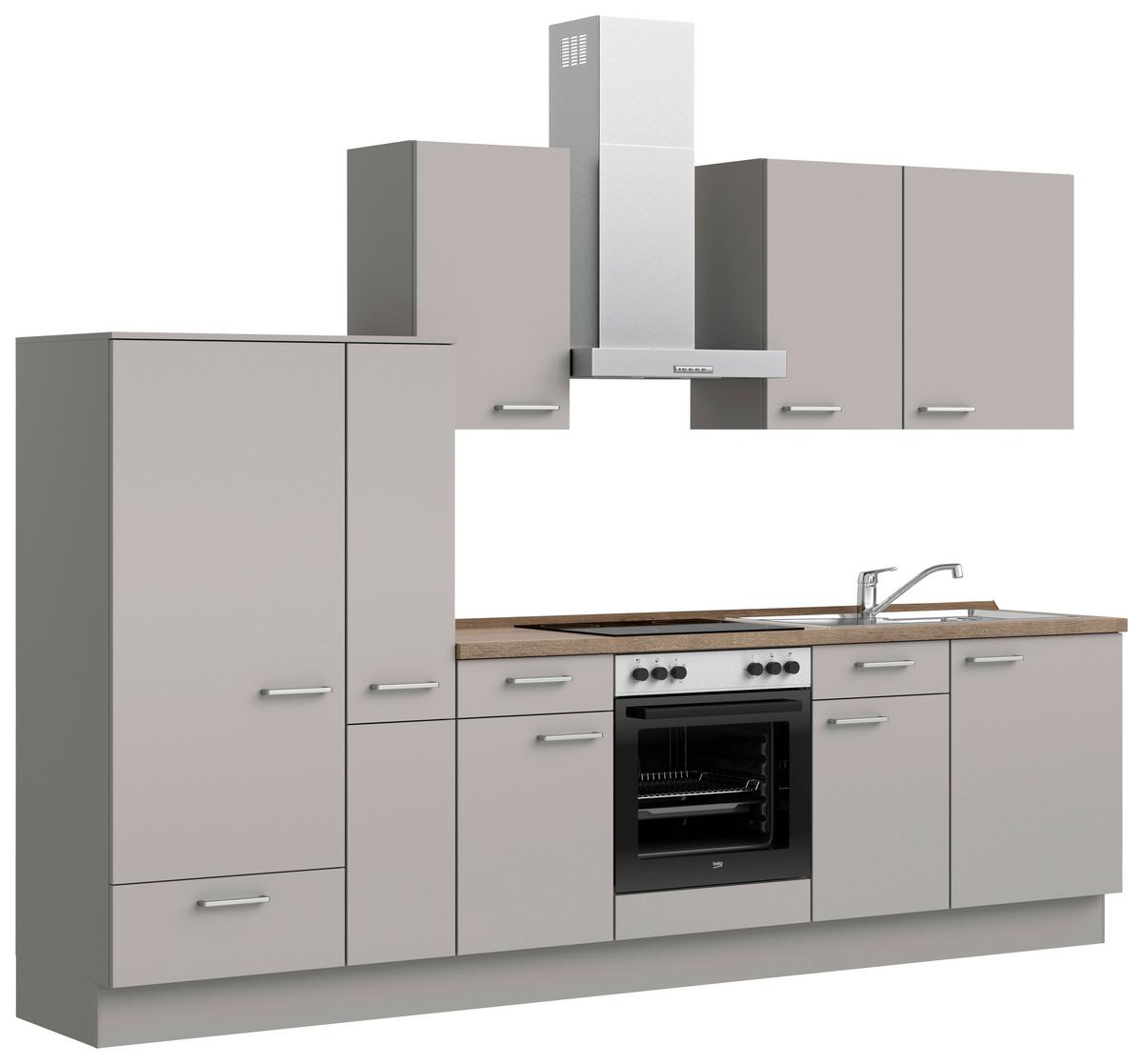 Küchenblock Touch Low m. Geräten Grau - Eiche dunkel/Edelstahlfarben, MODERN, Holzwerkstoff/Metall (300cm) - Nobilia