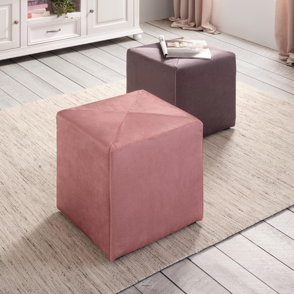 Hocker aus Samt in Grau - Schwarz/Grau, Kunststoff/Textil (40/42/40cm) - Mömax