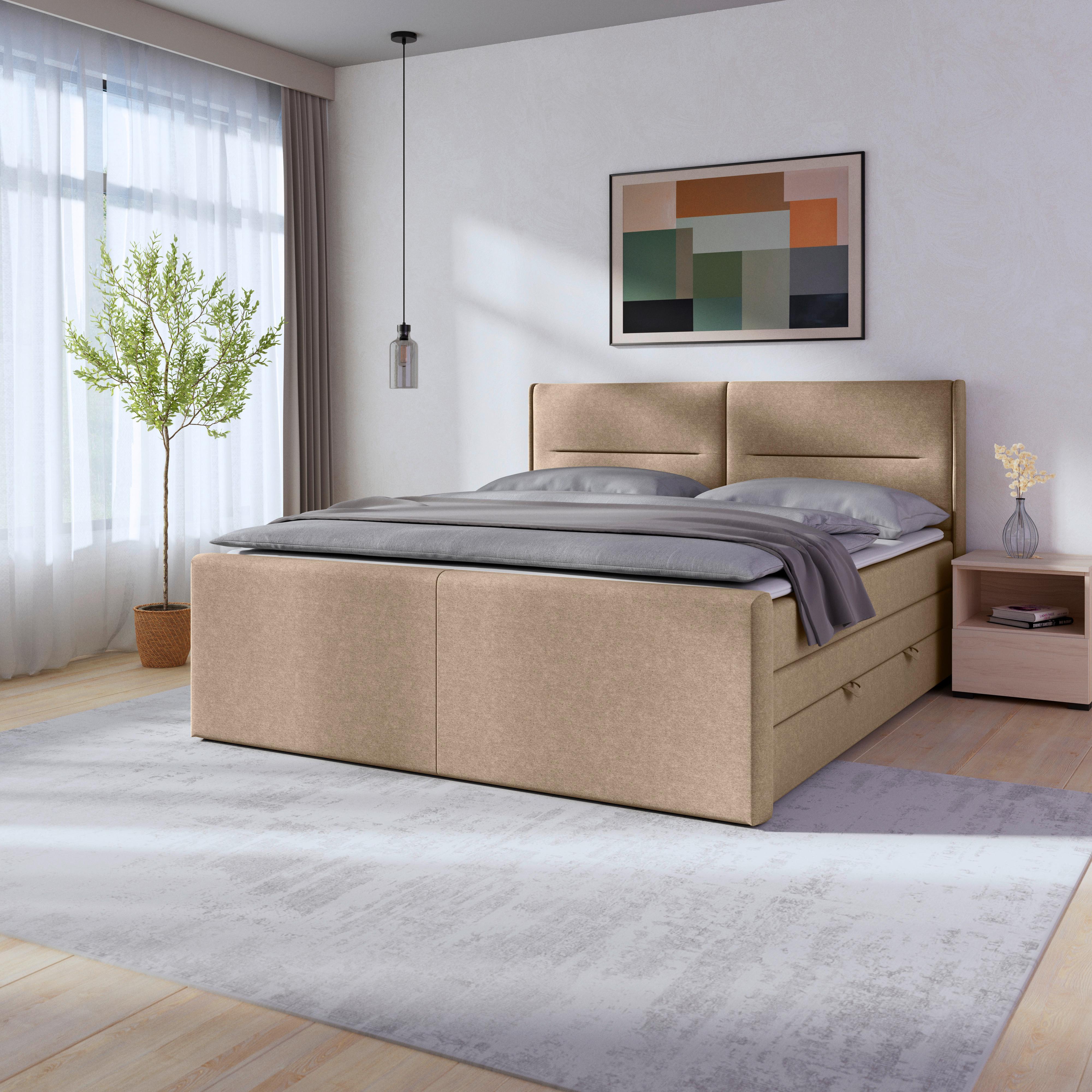 Boxspringbett Kyoto ca. 180x200 cm Naturfarben - Schwarz/Naturfarben, MODERN, Karton/Holzwerkstoff (180/200cm) - MID.YOU