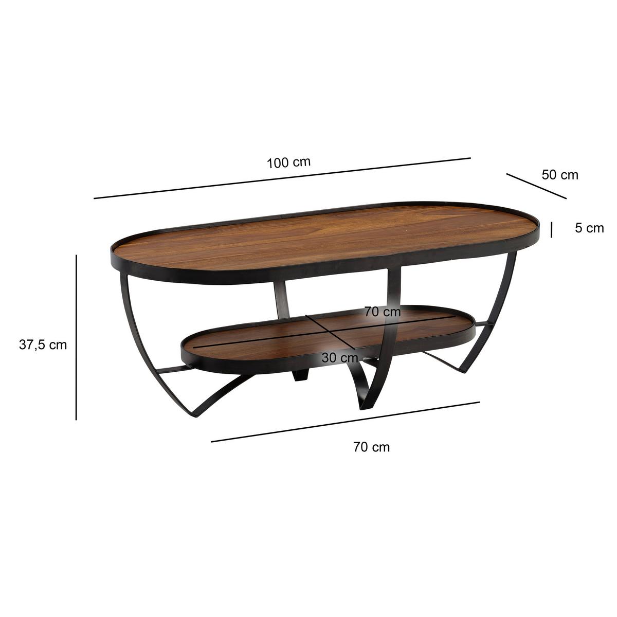 COUCHTISCH WL6.839 - Sheeshamfarben/Schwarz, Design, Holz/Metall (100/50/37,5cm) - MID.YOU