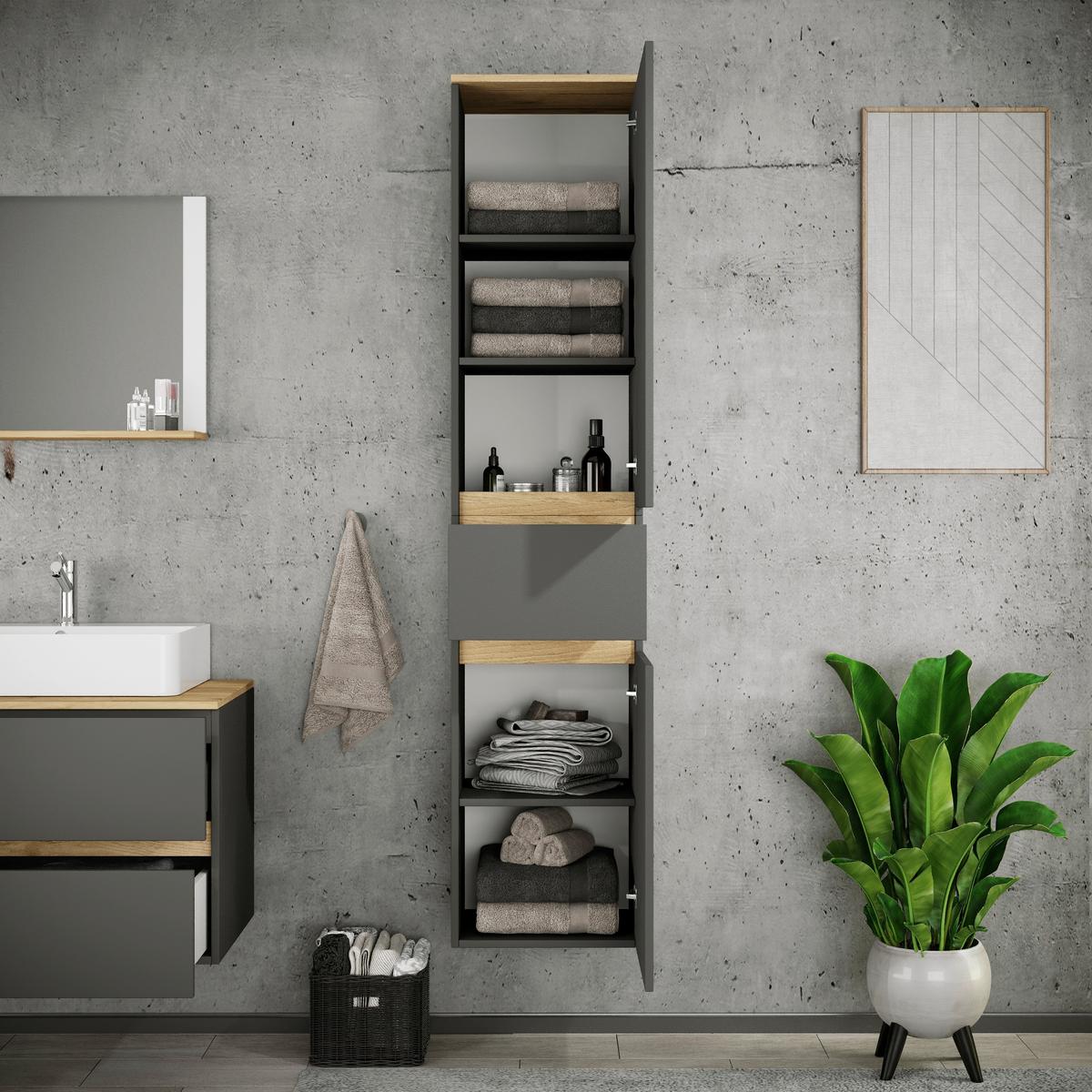 Hochschrank Cosila - Honigeiche/Anthrazit, Trend, Holzwerkstoff (40/180/35cm) - MID.YOU