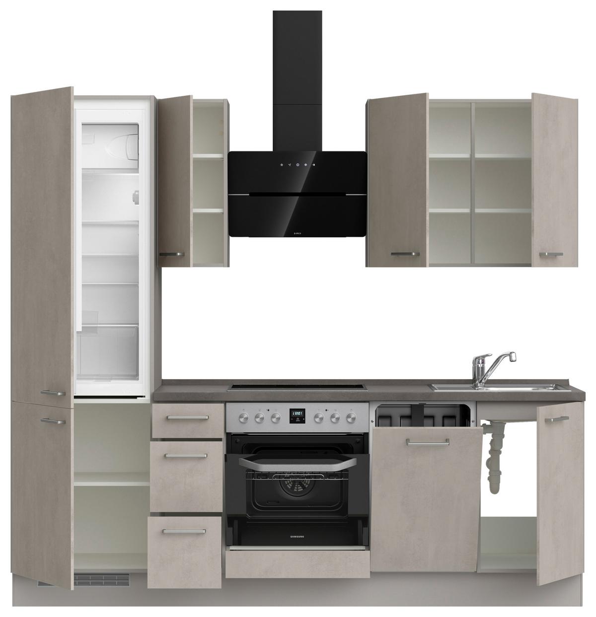 Küchenblock Riva High m. Geräten Grau - Schieferfarben/Edelstahlfarben, MODERN, Holzwerkstoff/Metall (240cm) - Nobilia
