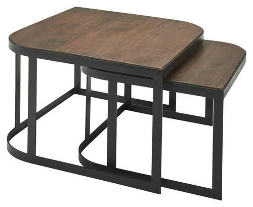 Couchtischset Wohnling 2-er Set aus Mangoholz - Dunkelbraun/Schwarz, MODERN, Holz/Metall (60/60/40cm) - MID.YOU