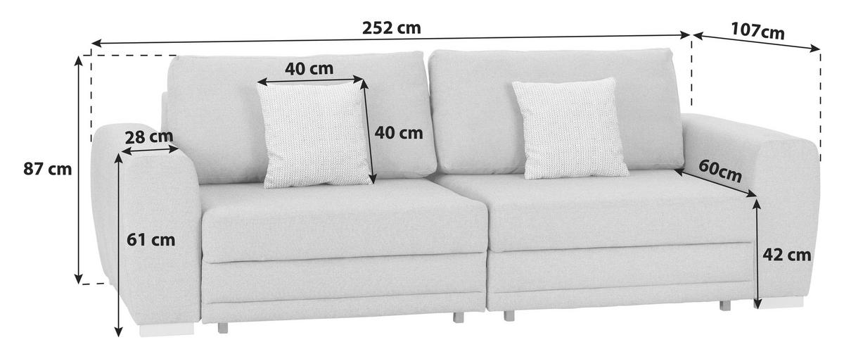 Trosjed Sa Ležajem Concord - siva/boje kroma, Design, tekstil/plastika (252/87/107cm) - Modern Living