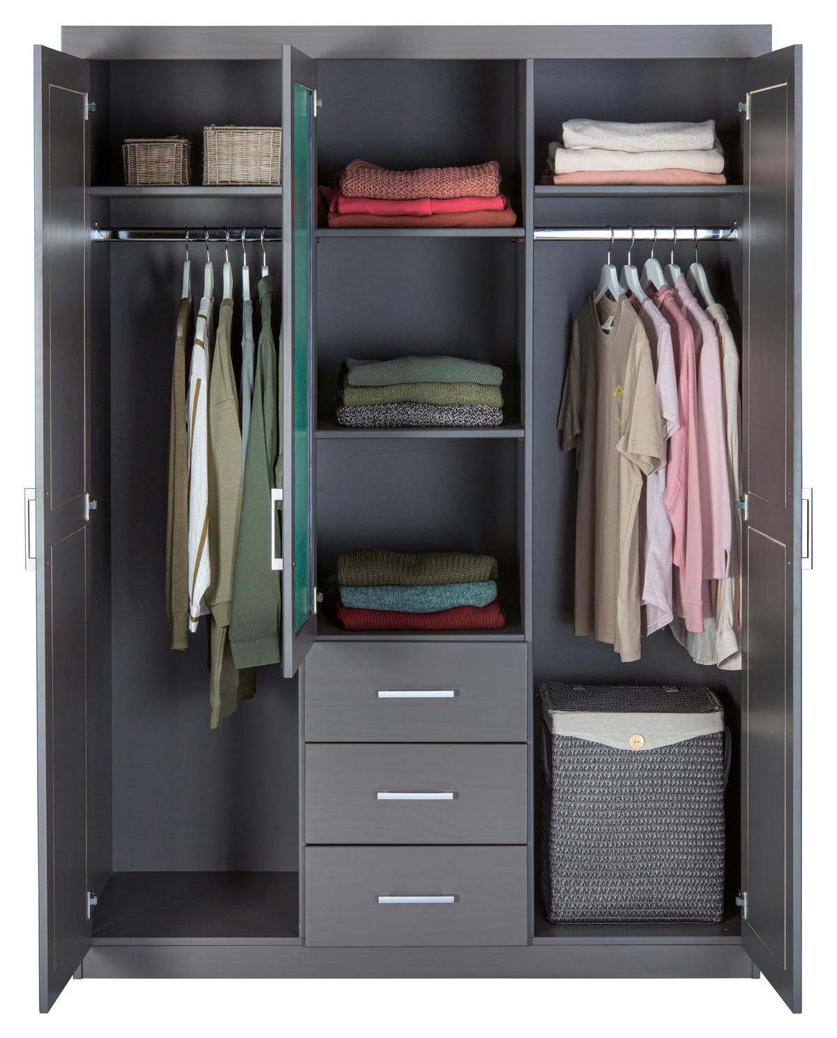 Garderobna Omara Norwin, Siva, Z Ogledalom - siva/barve aluminija, Natur, umetna masa/les (140cm) - MID.YOU