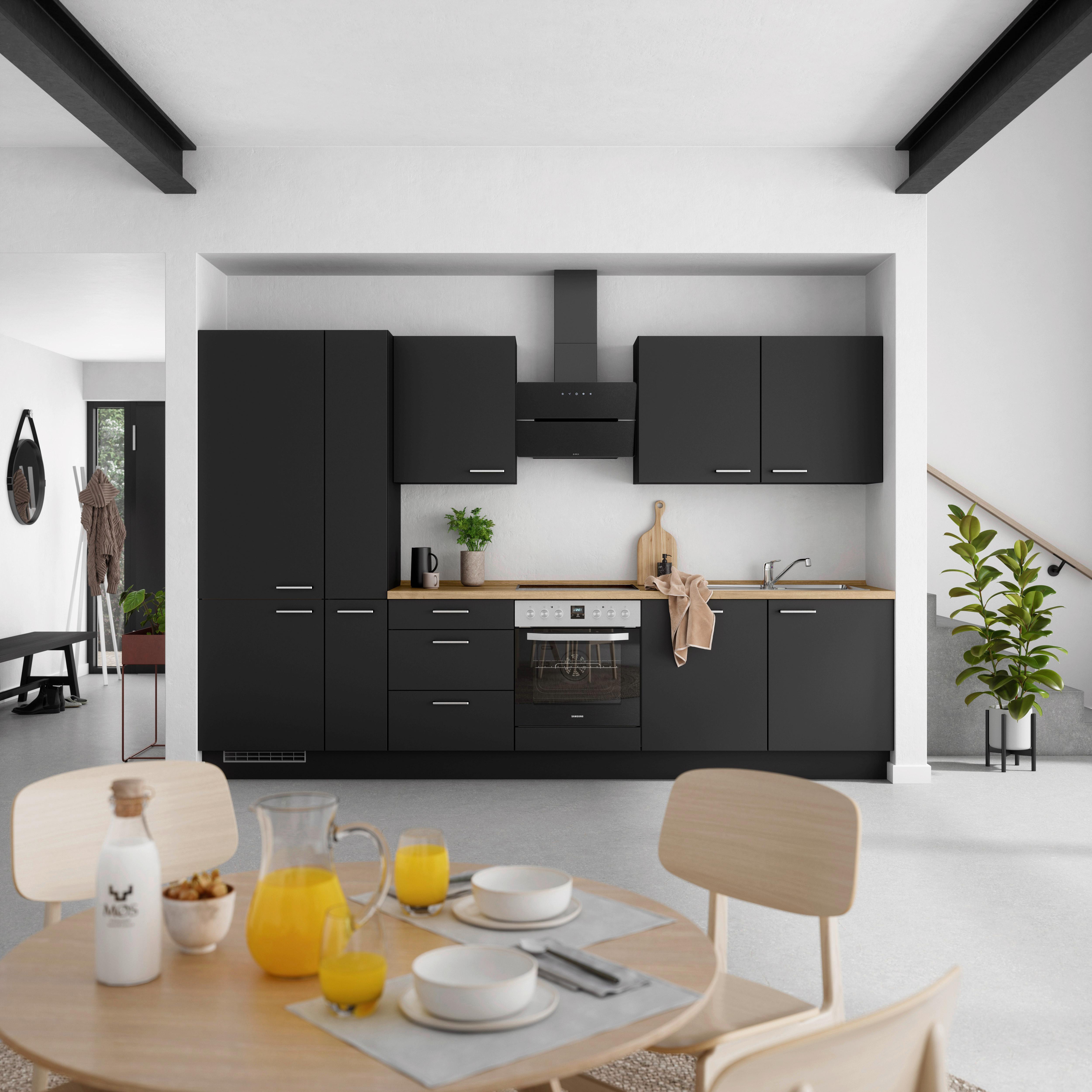 Küchenblock Touch High m. Geräten Schwarz - Edelstahlfarben/Eichefarben, MODERN, Holzwerkstoff/Metall (330cm) - Nobilia