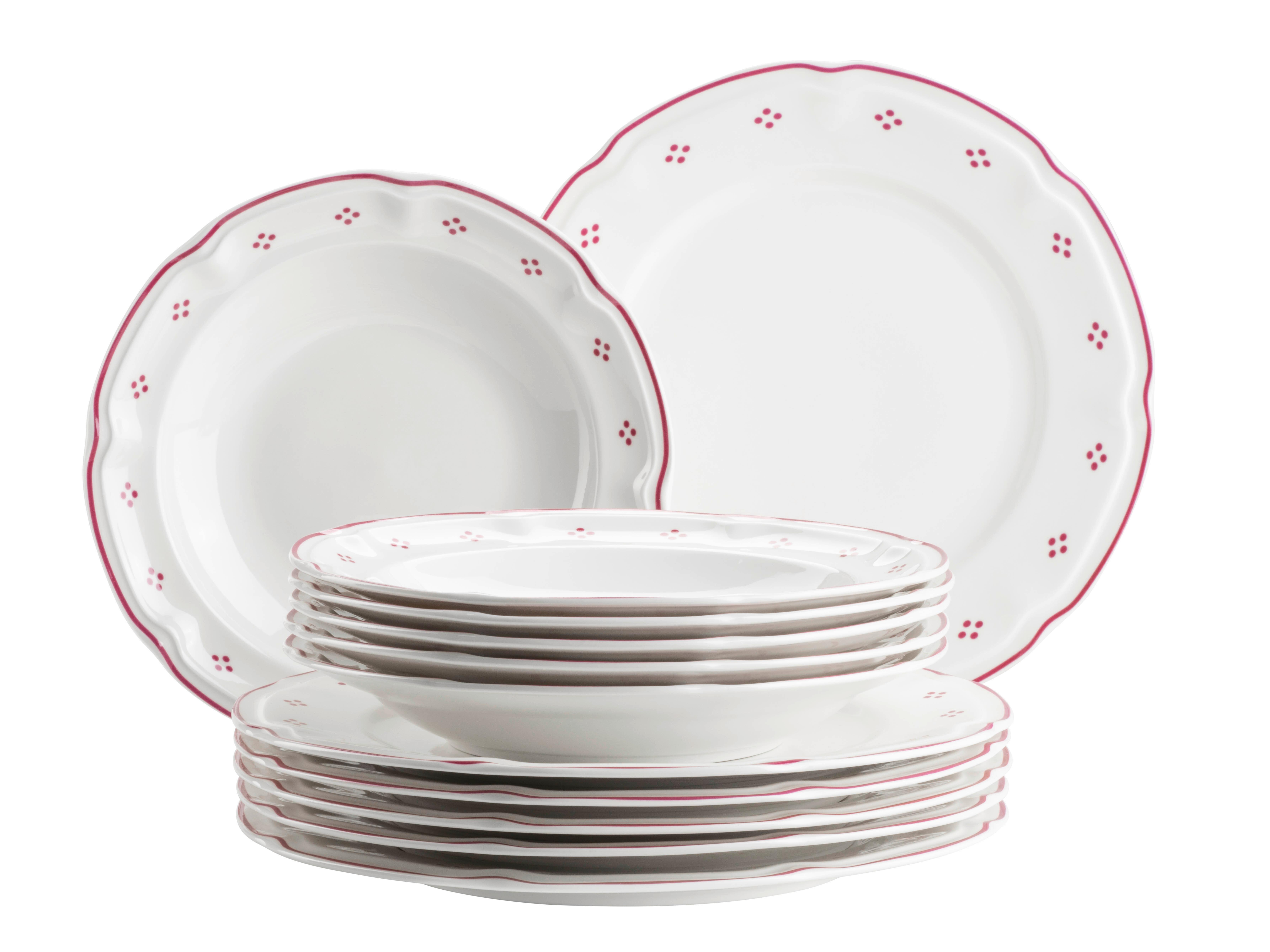 TAFELSERVICE 934142 TAFELSERVICE LOVA 12TLG - Weiss/Rot, Basics, Keramik - Mäser