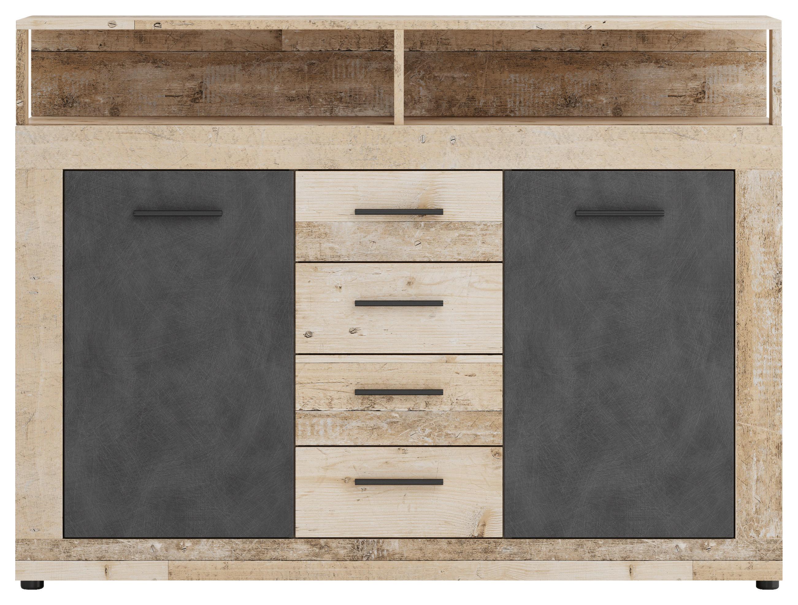 KOMODA LUPO - kolor dębowy/antracytowy, Design, materiał drewnopochodny/tworzywo sztuczne (119/96/32cm) - MID.YOU