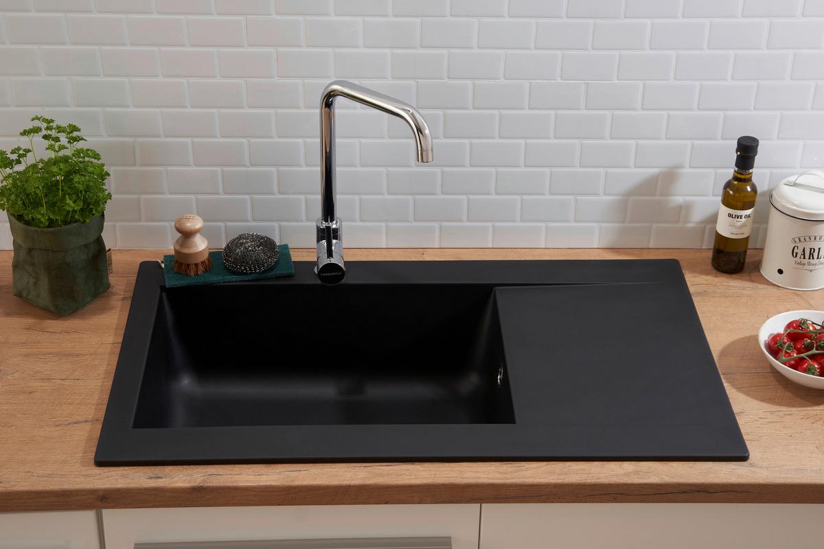 Einbauspüle Denver ca. 86x20x50 cm Schwarz - Schwarz, Trend, Glas/Kunststoff (86/20/50cm) - Respekta