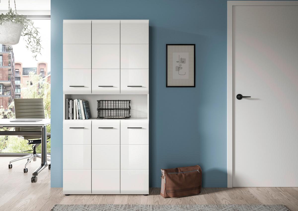 Hochschrank Ice ca. 90x185x30 cm Weiß - Weiß Hochglanz/Silberfarben, MODERN, Holzwerkstoff/Kunststoff (90/185/30cm) - MID.YOU