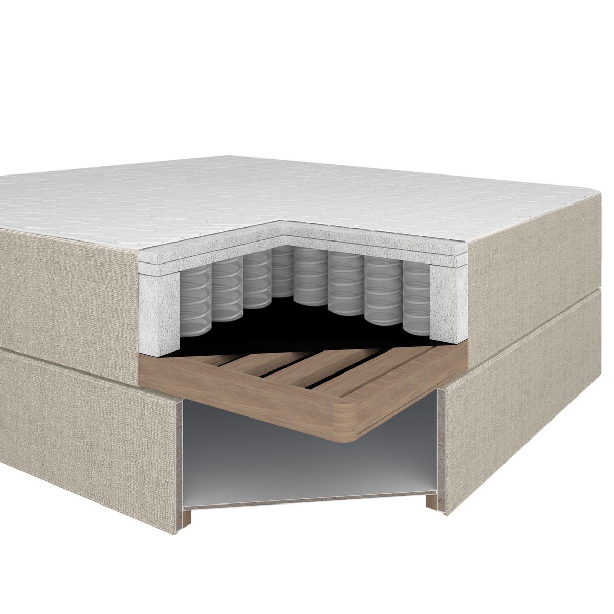 Boxbett Ace ca. 120x200 cm Beige intgr. Topper - Beige/Schwarz, MODERN, Holz/Kunststoff (120/200cm) - Bessagi Home
