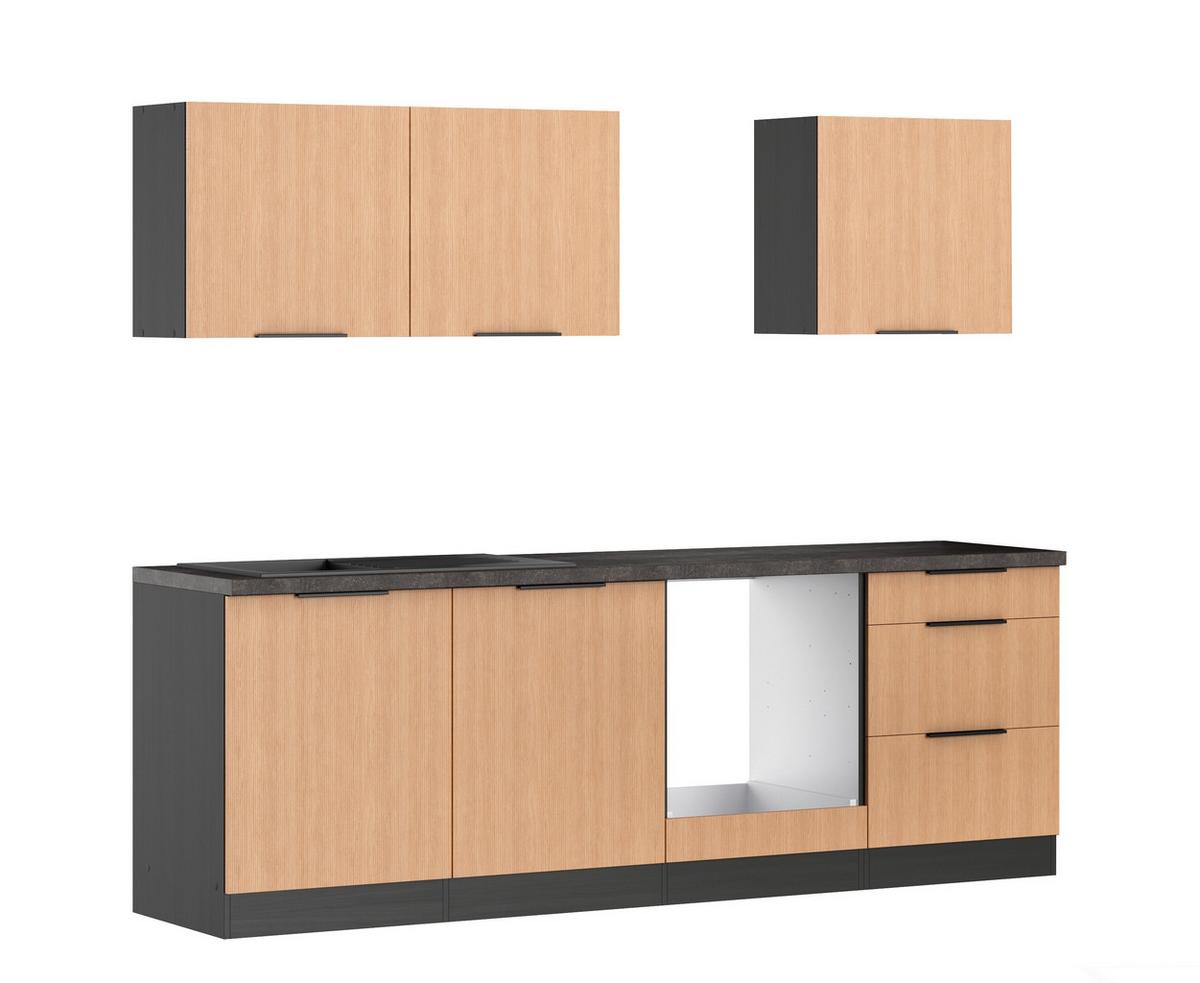 Küchenleerblock Glasgow o. Geräte Graphit/Eiche - Eichefarben/Graphitfarben, LIFESTYLE, Holzwerkstoff/Metall (240cm) - Held
