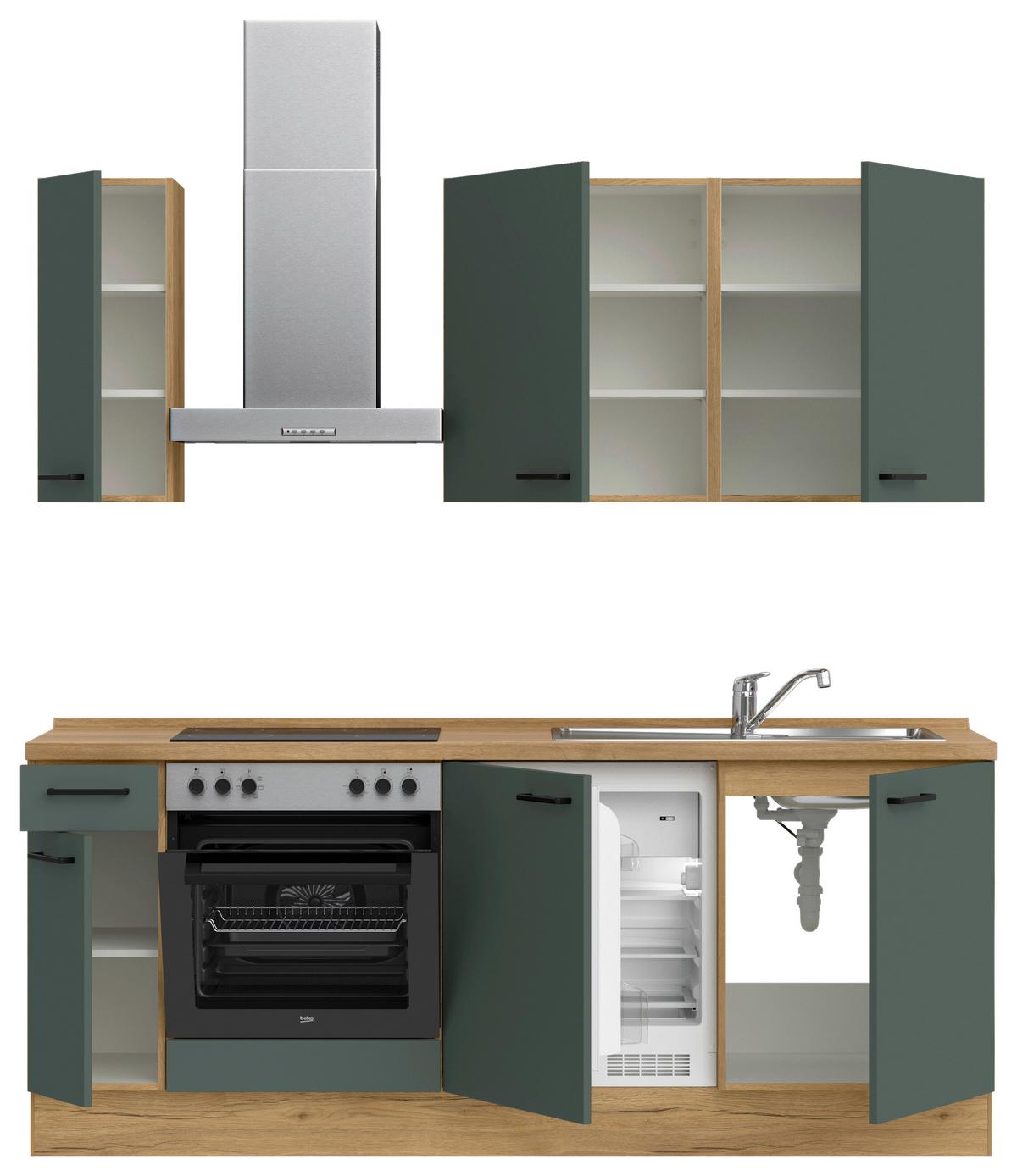 Küchenblock Easytouch m. Geräten Dunkelgrün - Dunkelgrün/Eichefarben, MODERN, Holzwerkstoff/Metall (210cm) - Nobilia