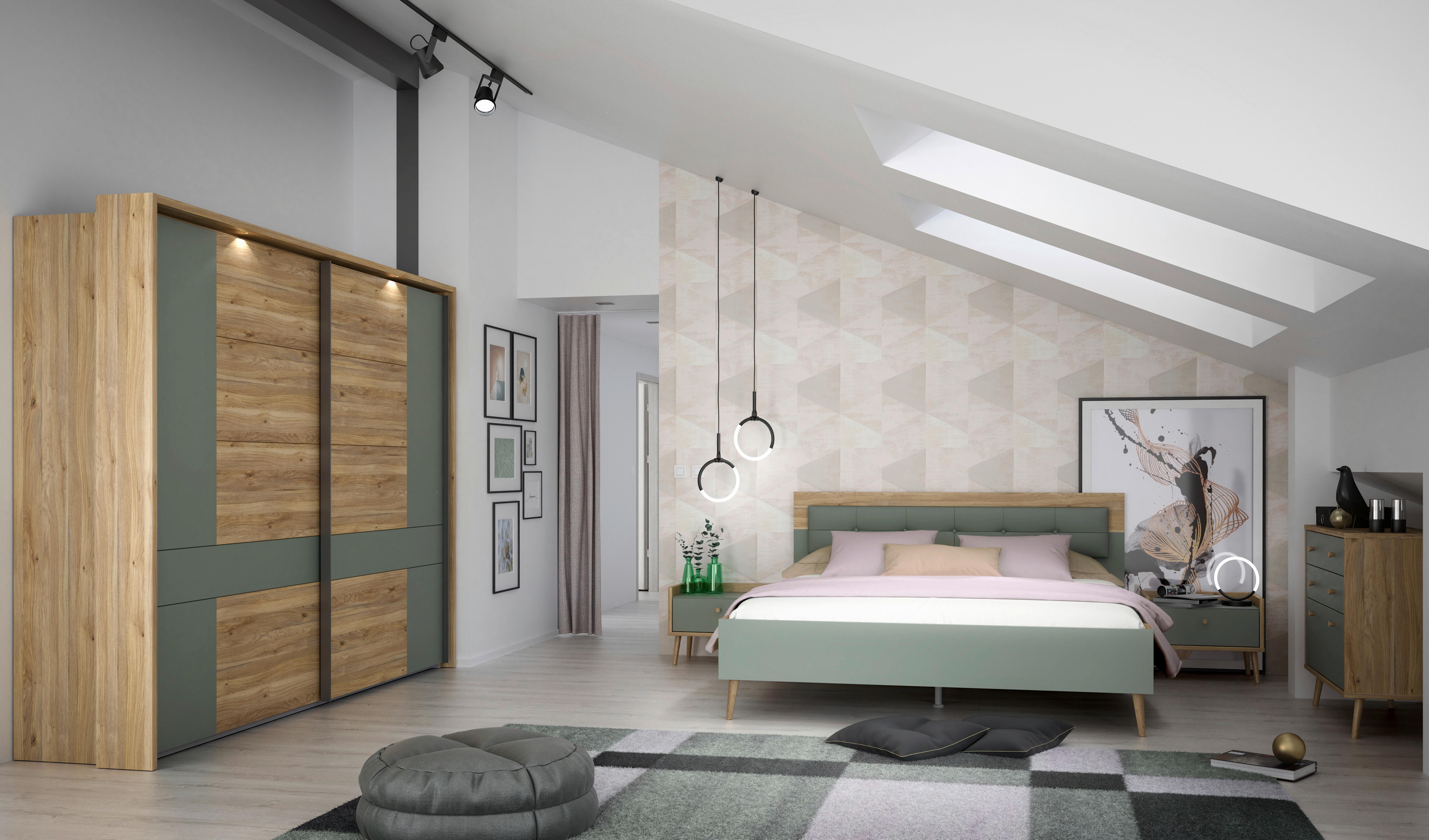 Omara Z Drsnimi Vrati Whenua, Barva Hrasta, Zelena - barve hrasta/žajbljevo zelena, Moderno, kovina/leseni material (220/210,5/62cm) - Mömax