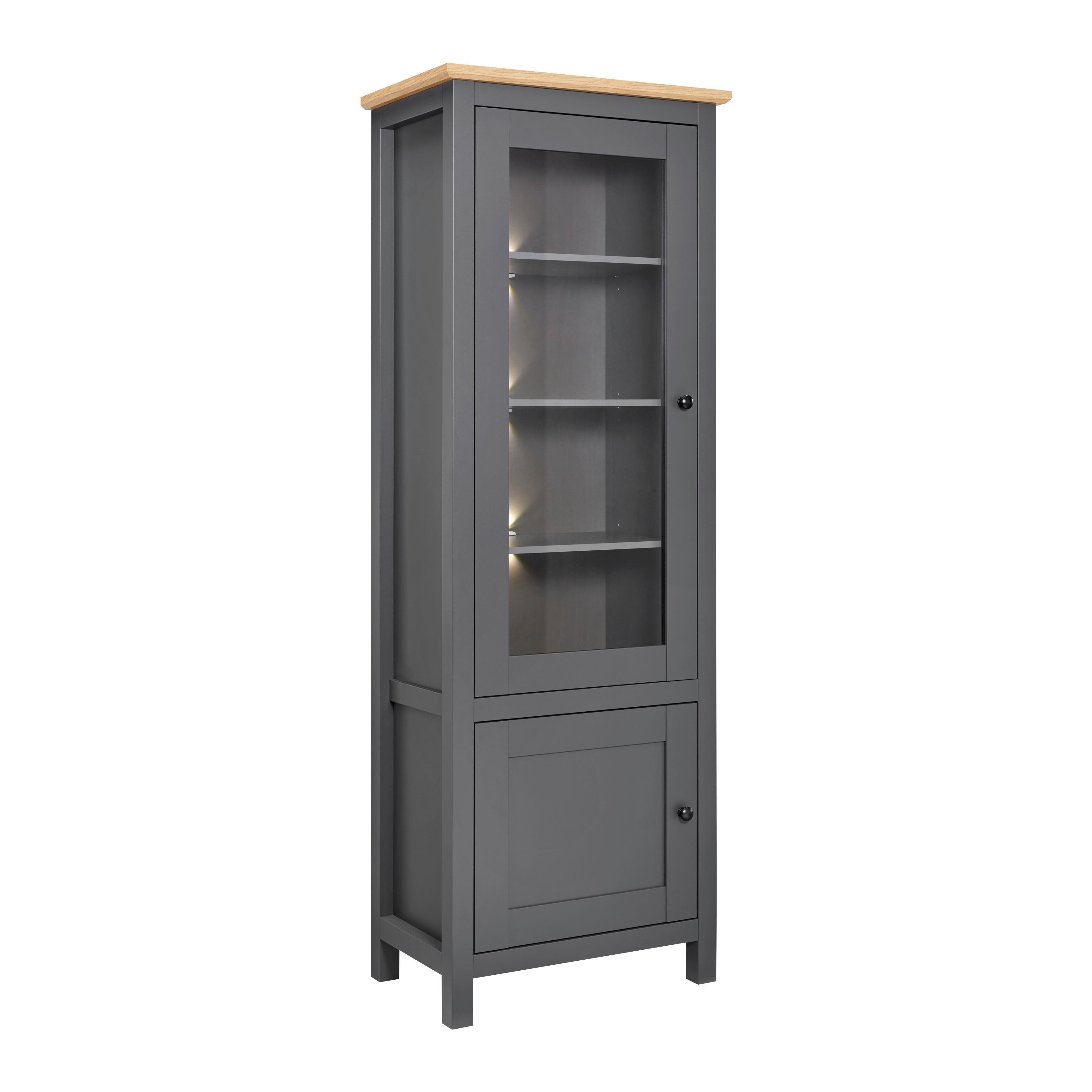 Vitrina Claudio, Temno Siva, Barva Hrasta, Led - temno siva/črna, Moderno, umetna masa/steklo (71/203/44cm) - Bessagi Home