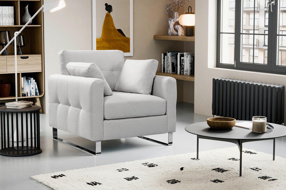 1,5-Sitzer-Sofa Hera Hellgrau - Chromfarben/Hellgrau, Basics, Holz/Textil (93/92cm) - MID.YOU