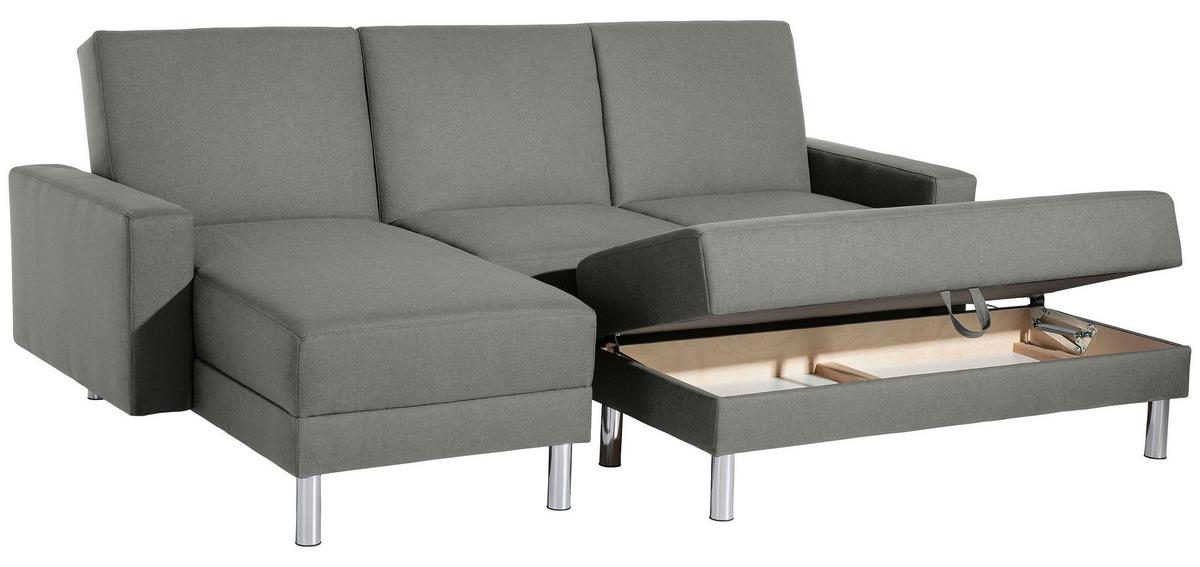 ECKSCHLAFSOFA JUST FASHION - Chromfarben/Hellgrau, KONVENTIONELL, Textil/Metall (152/230cm) - Max Winzer
