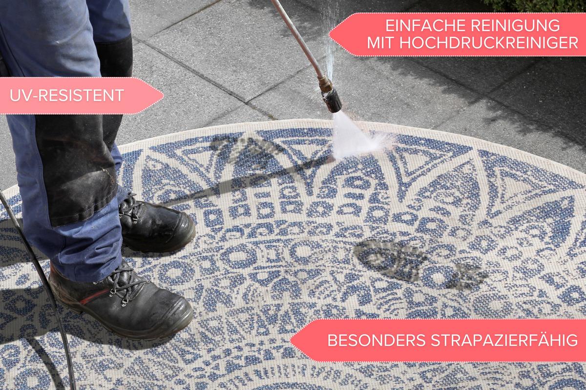Flachwebeteppich Lilja Blau Ø ca. 240cm - Blau/Creme, Design, Kunststoff (240cm)
