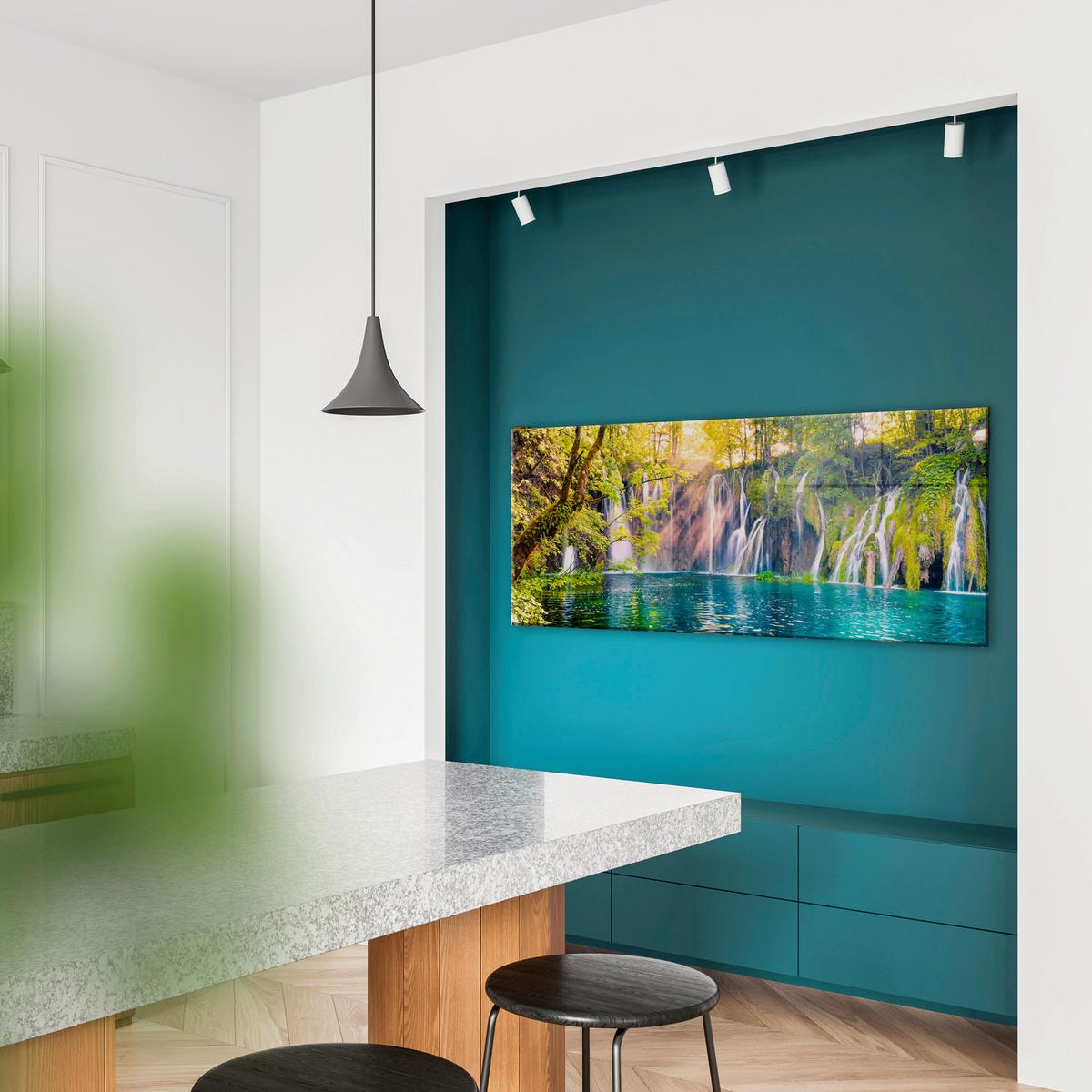 Glasbild Hidden Falls Multicolor ca. 125x50cm - Multicolor, Basics, Glas/Papier (125/50cm)