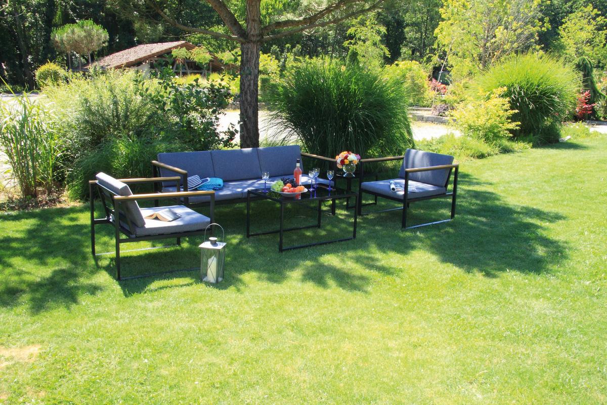 Loungegarnitur Space 5-tlg. Anthrazit - Anthrazit, Basics, Textil/Metall - Acamp