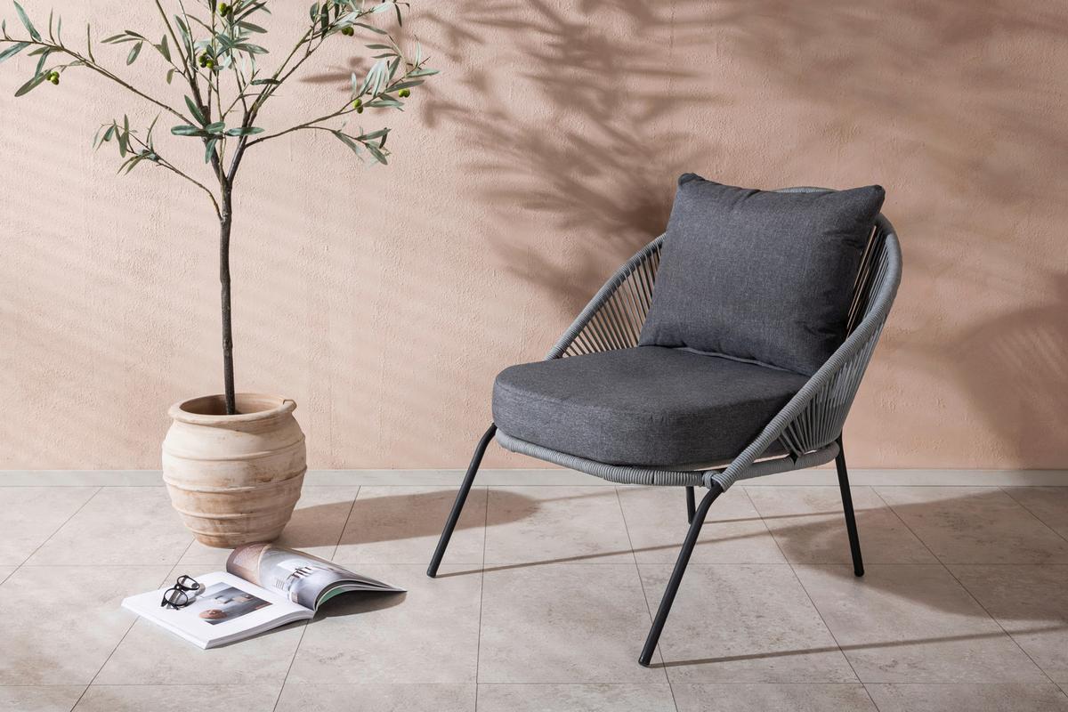LOUNGESESSEL LINDOS - Schwarz/Grau, KONVENTIONELL, Kunststoff/Metall (73/78/85cm) - Gardenson