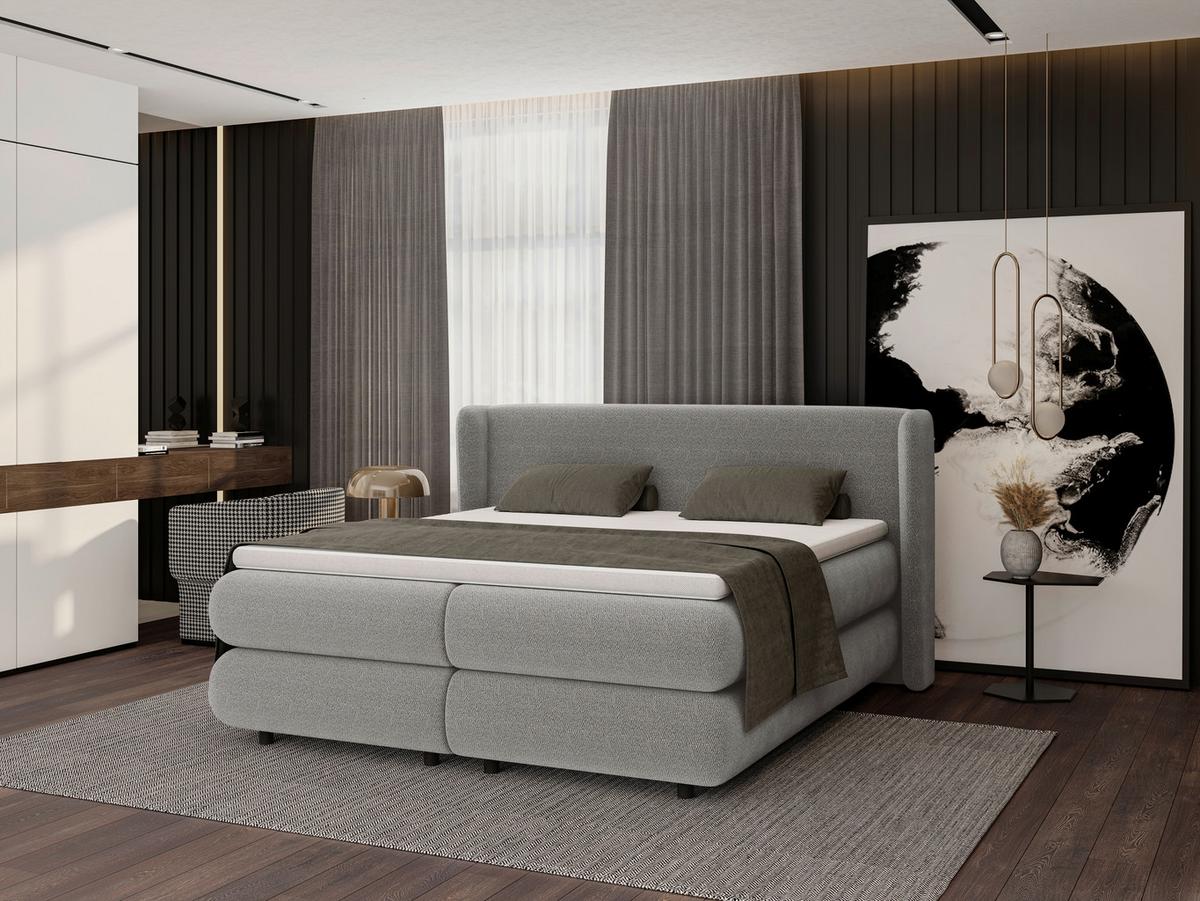 Boxspring Krevet Elodie - siva/crna, Konvencionalno, tekstil/plastika (160/200cm) - Premium Living