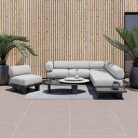 Loungegarnitur Lumea Hellgrau Outdoorstoff/Metall/Polywood - Dunkelgrau/Hellgrau, MODERN, Kunststoff/Textil - Bessagi Garden