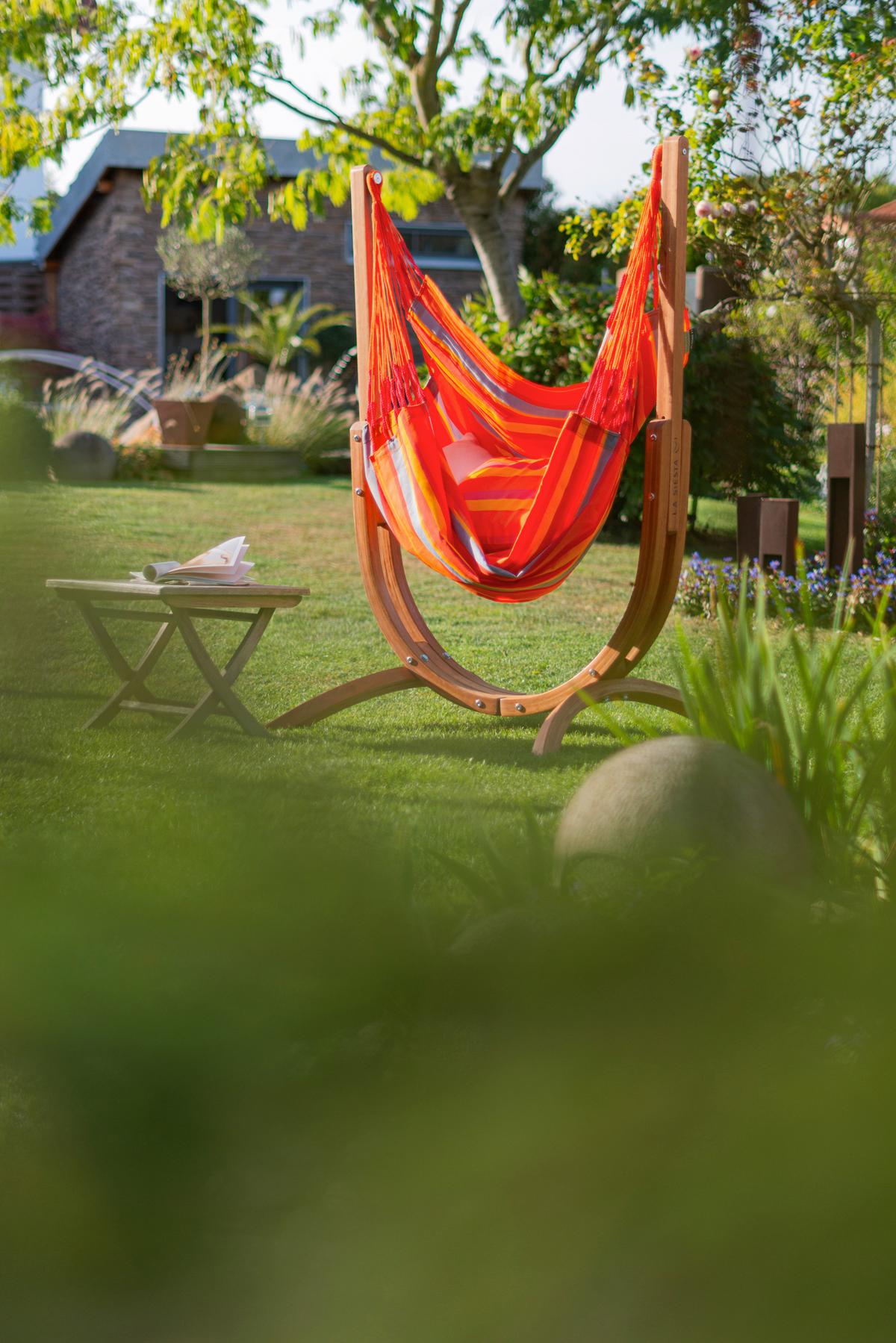 Hängematte Hammock Echtholz Gelb/Grau/Naturfarben - Eukalyptusholzfarben/Gelb, KONVENTIONELL, Holz/Textil (100/152/92cm) - La Siesta