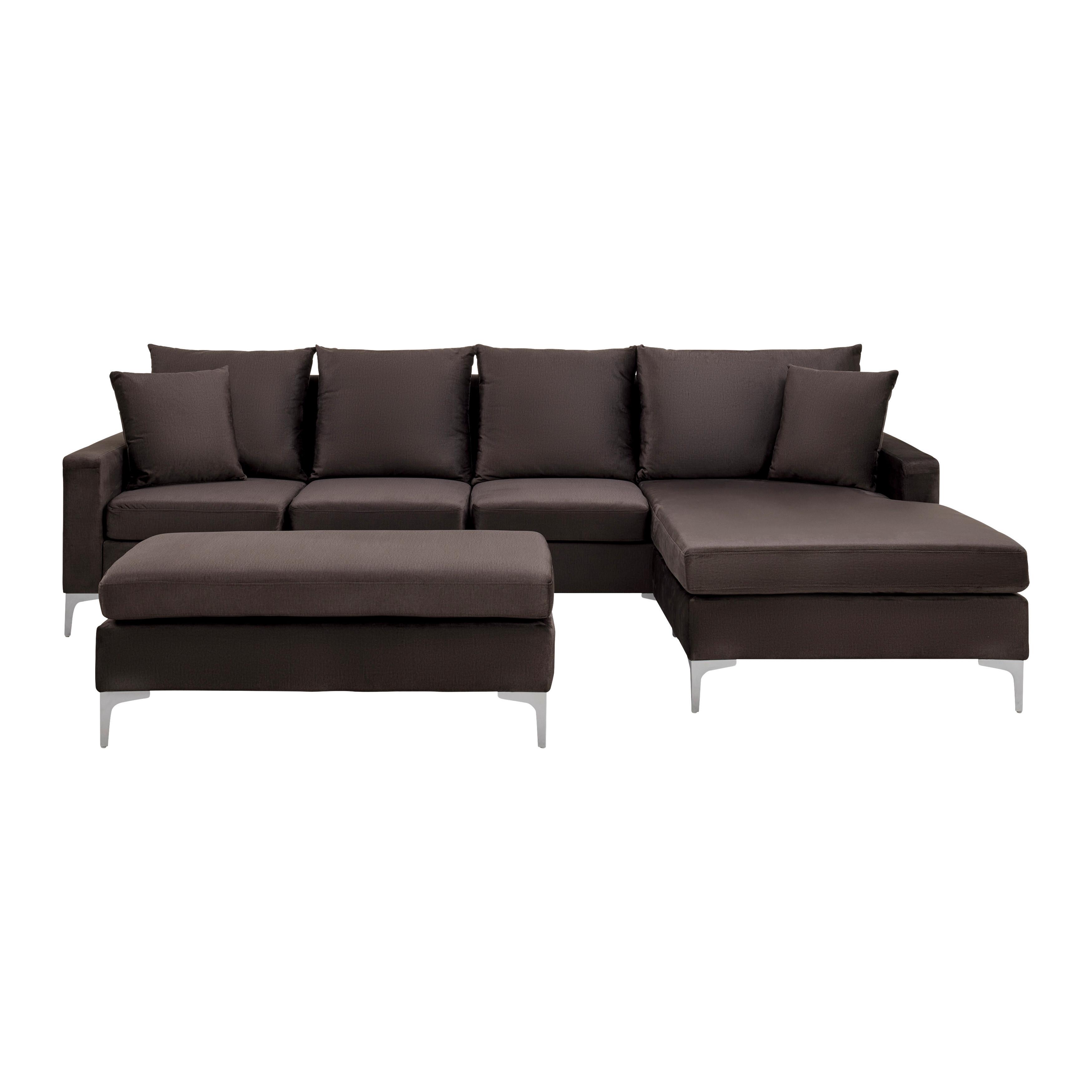 Sedežna Garnitura Alondra, S Taburejem - barve nerjavečega jekla/rjava, Moderno, kovina/tekstil (287/182cm) - Bessagi Home