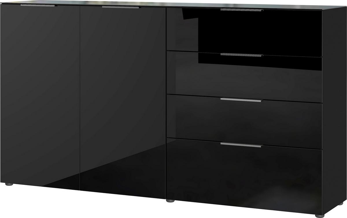 Sideboard Oakland in Schwarz - Silberfarben/Schwarz, Modern, Glas/Holzwerkstoff (184/102/42cm) - Premium Living