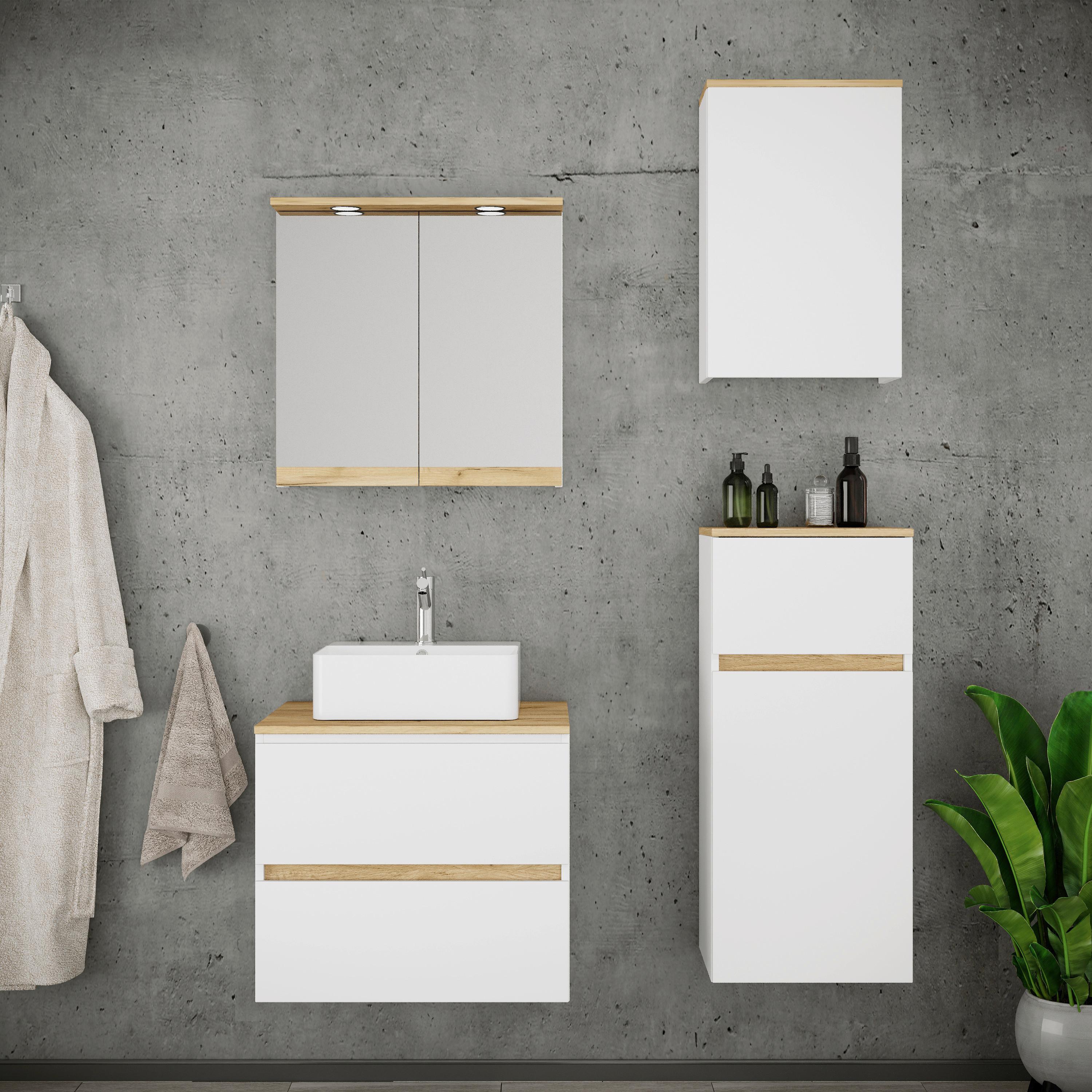 Badezimmer Cosila - Honigeiche/Weiss, Trend, Keramik/Holzwerkstoff (100cm) - MID.YOU