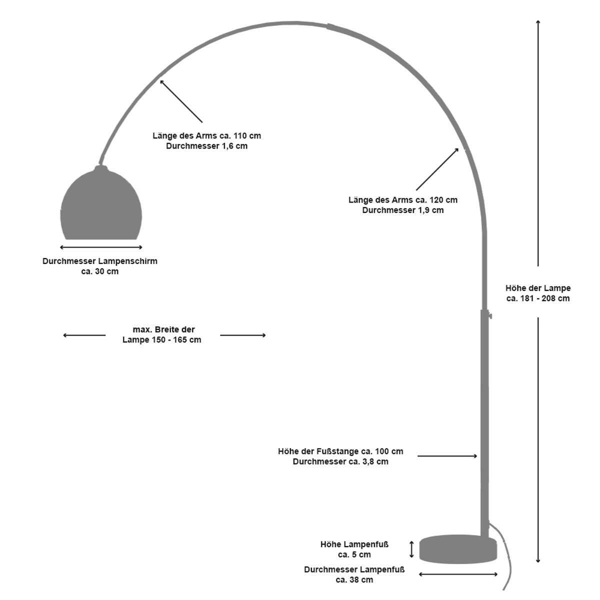 Svetilka V Obliki Loka Bogen - barve kroma/bela, Design, kamen/kovina (155/208/30cm) - P & B